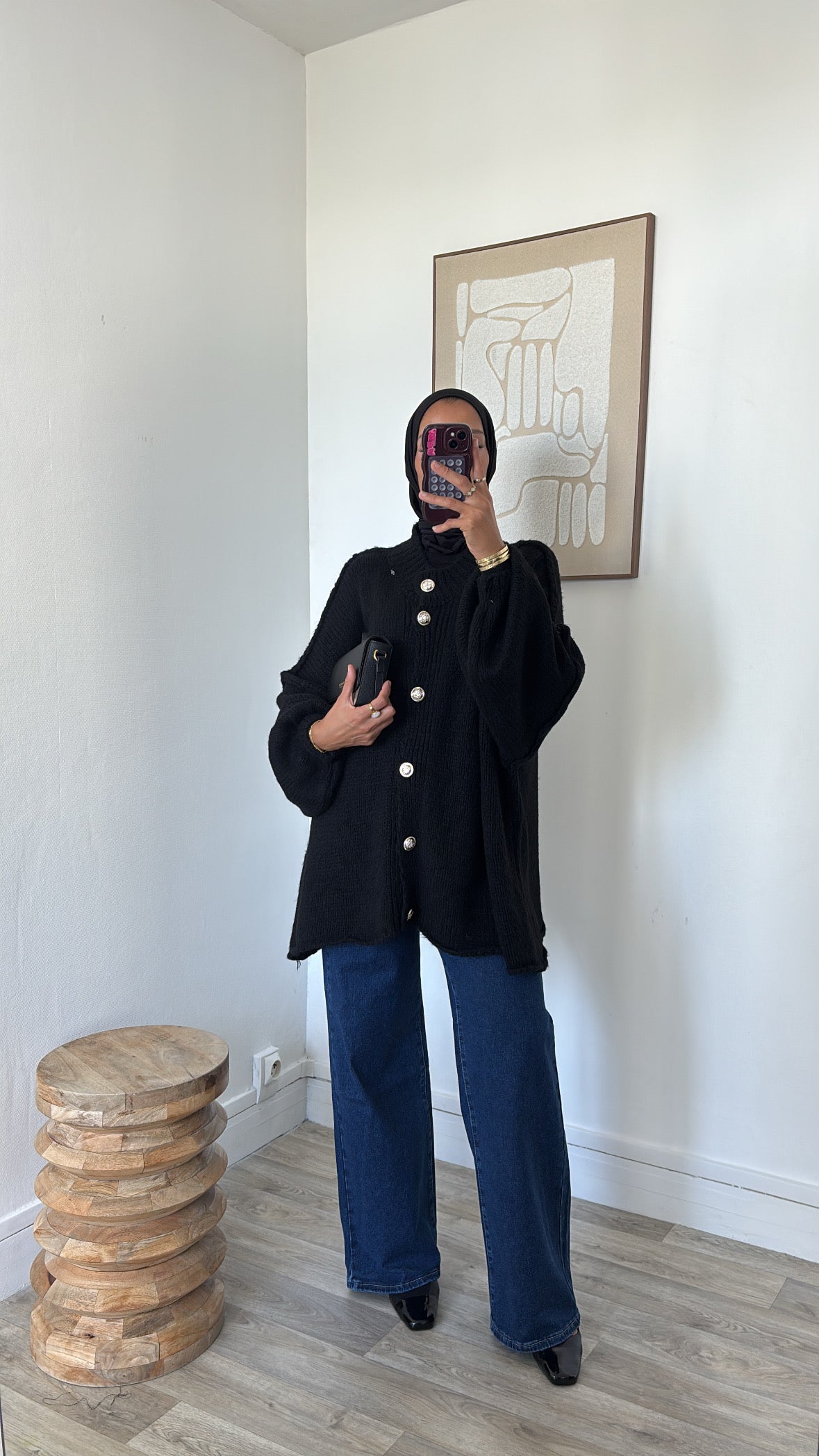 Pull cardigan en laine à boutons dorée