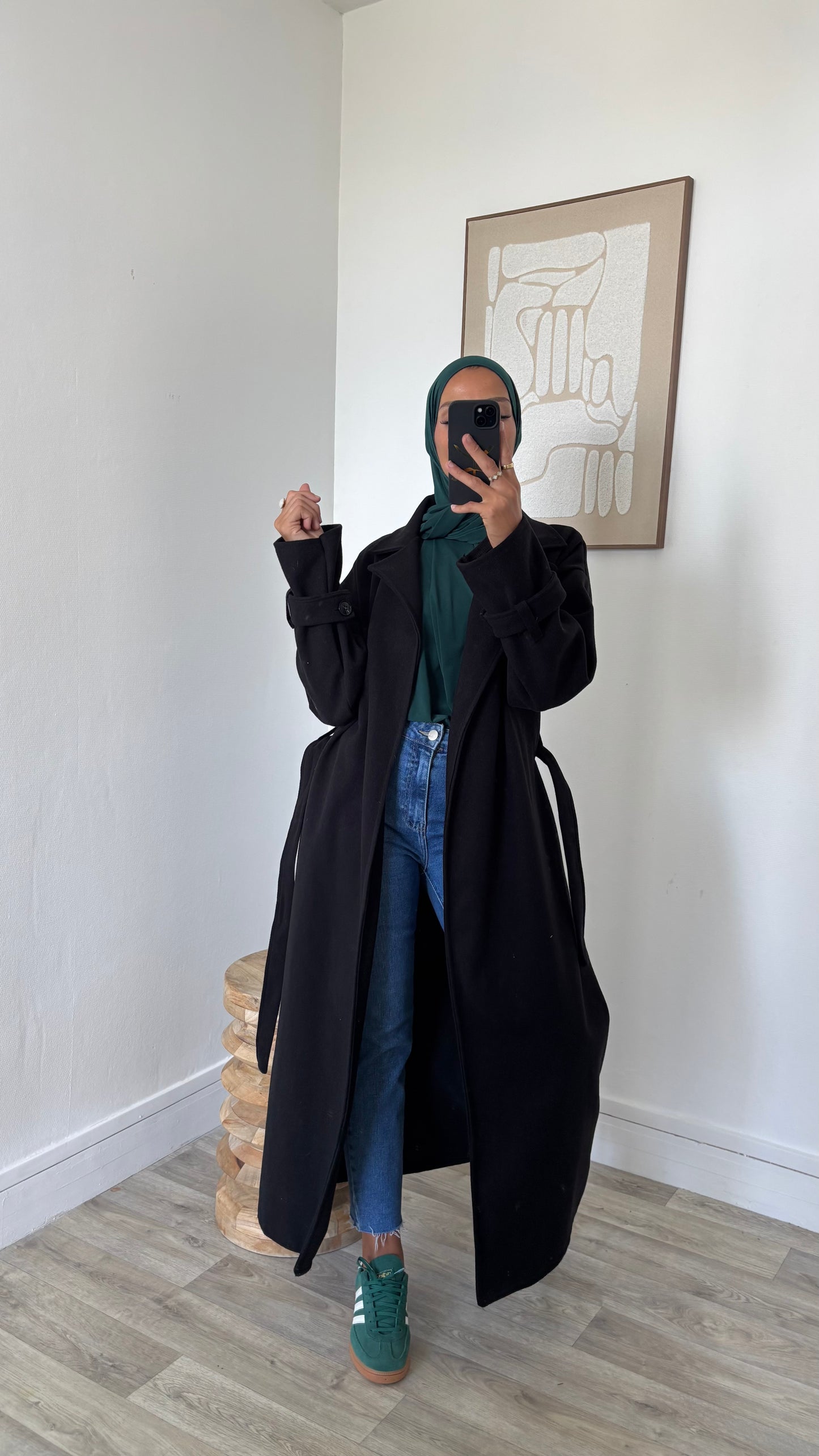 Manteau long à nouer sangle de manches