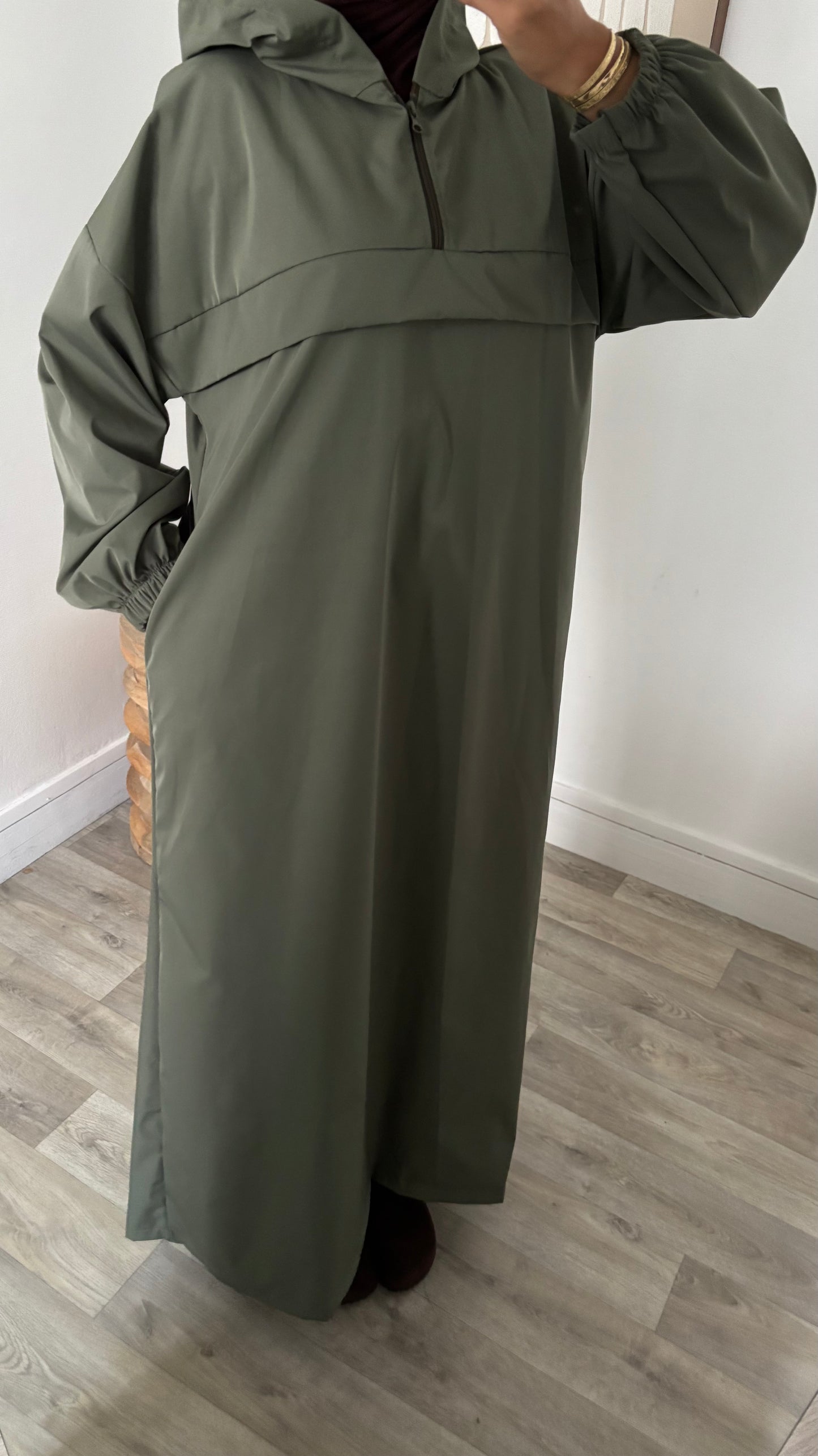 Long imperméable à capuche - Fermeture col zippée