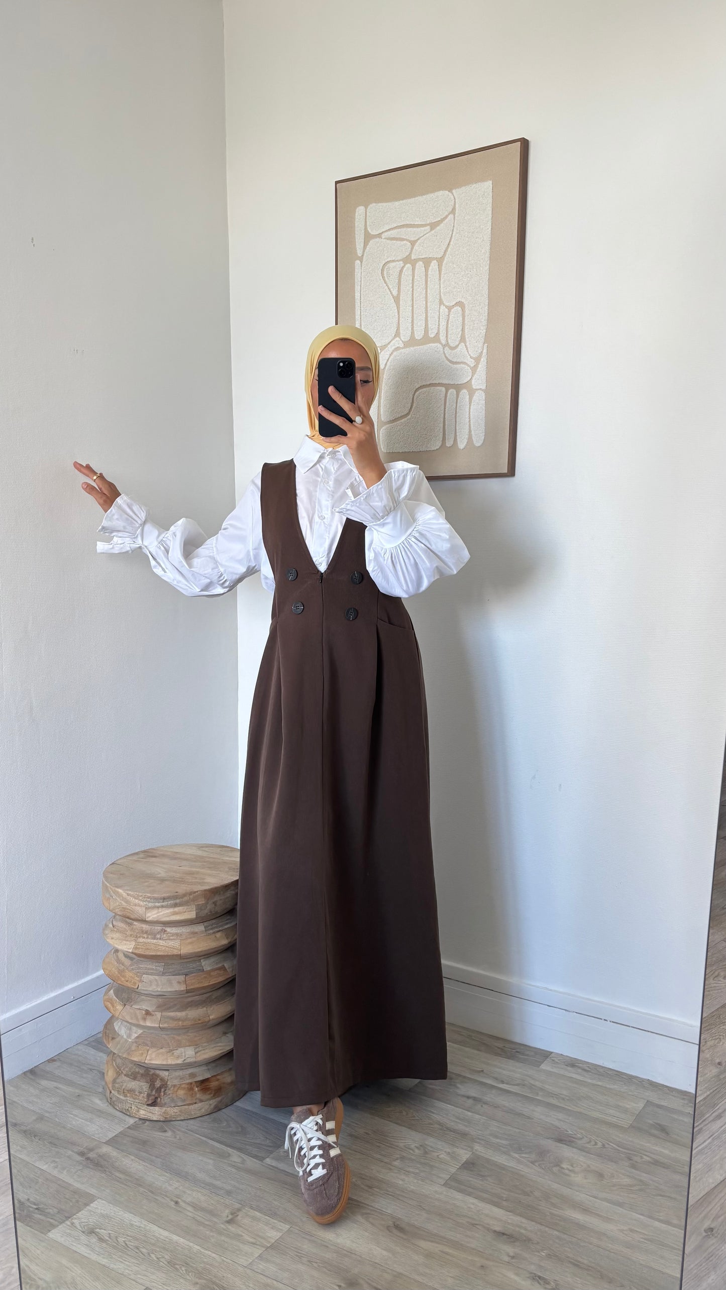 Chemise longue blanche + robe salopette