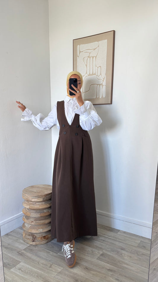 Chemise longue blanche + robe salopette