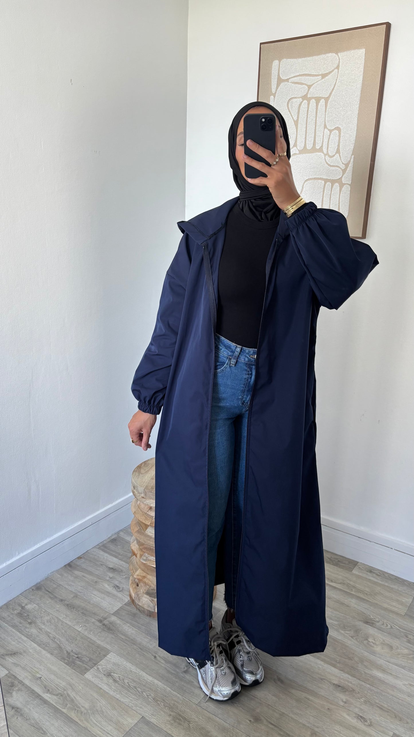 Long imper à fermeture et capuche