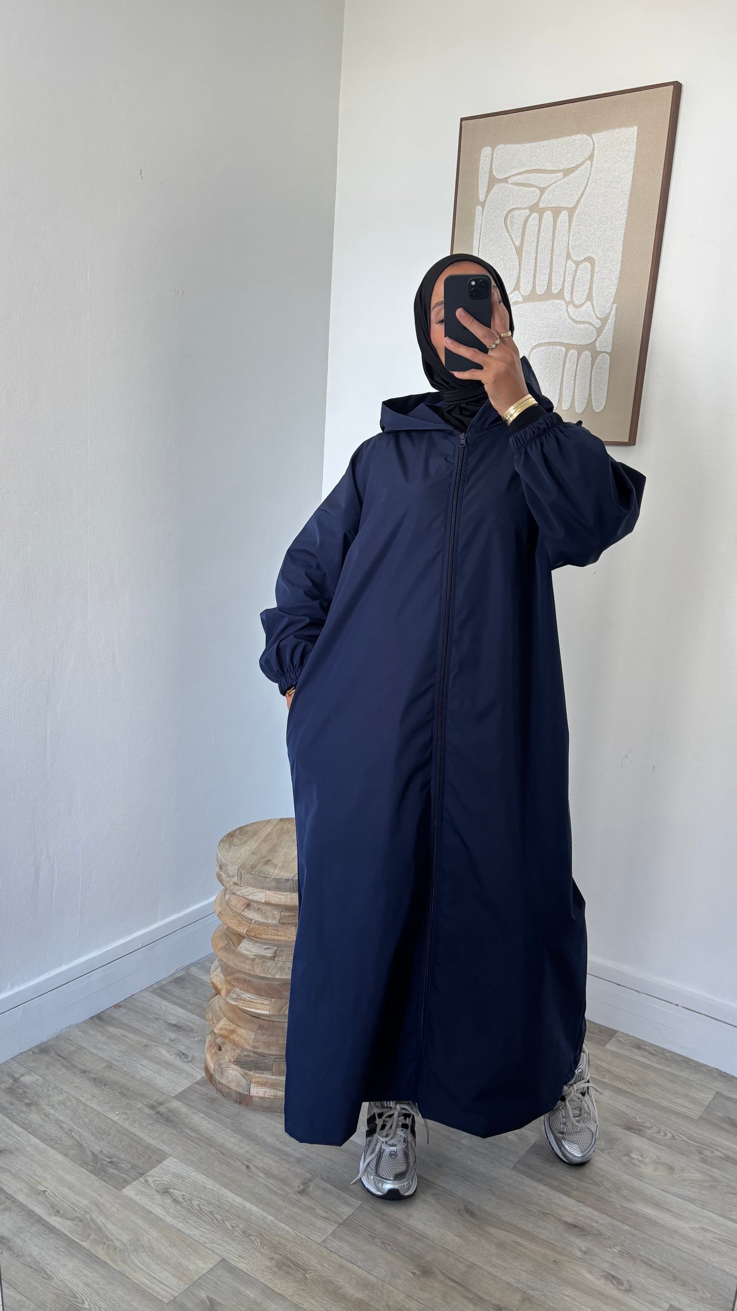 Long imper à fermeture et capuche