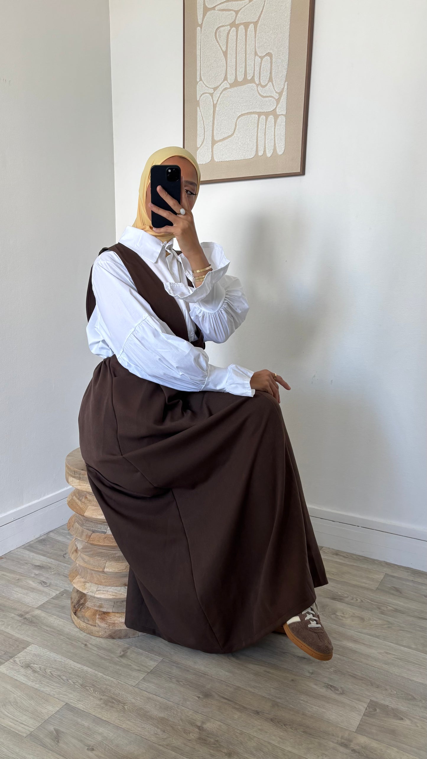 Chemise longue blanche + robe salopette