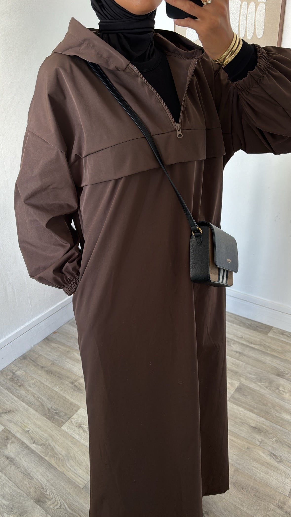 Long imperméable à capuche - Fermeture col zippée