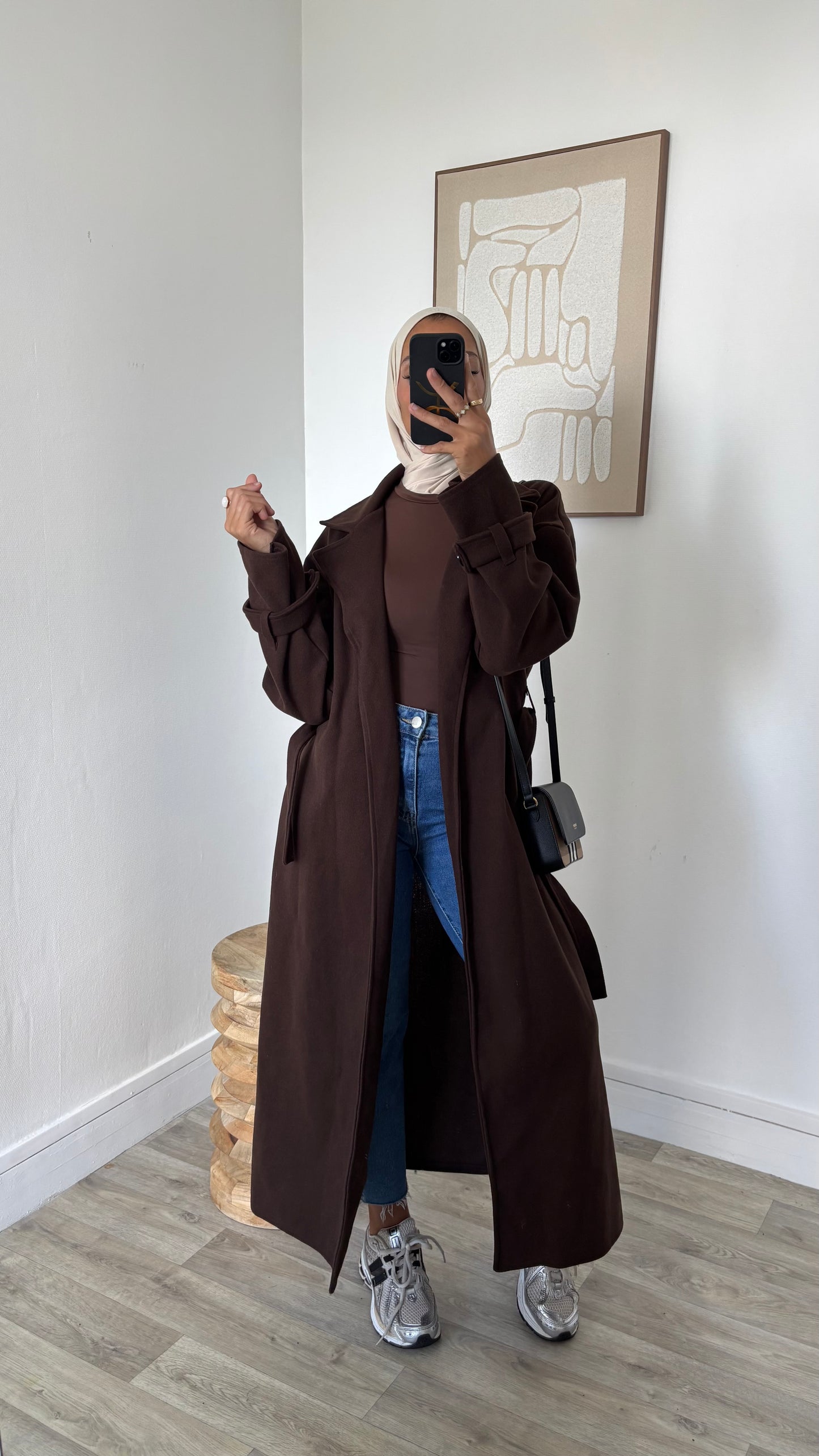 Manteau long à nouer sangle de manches