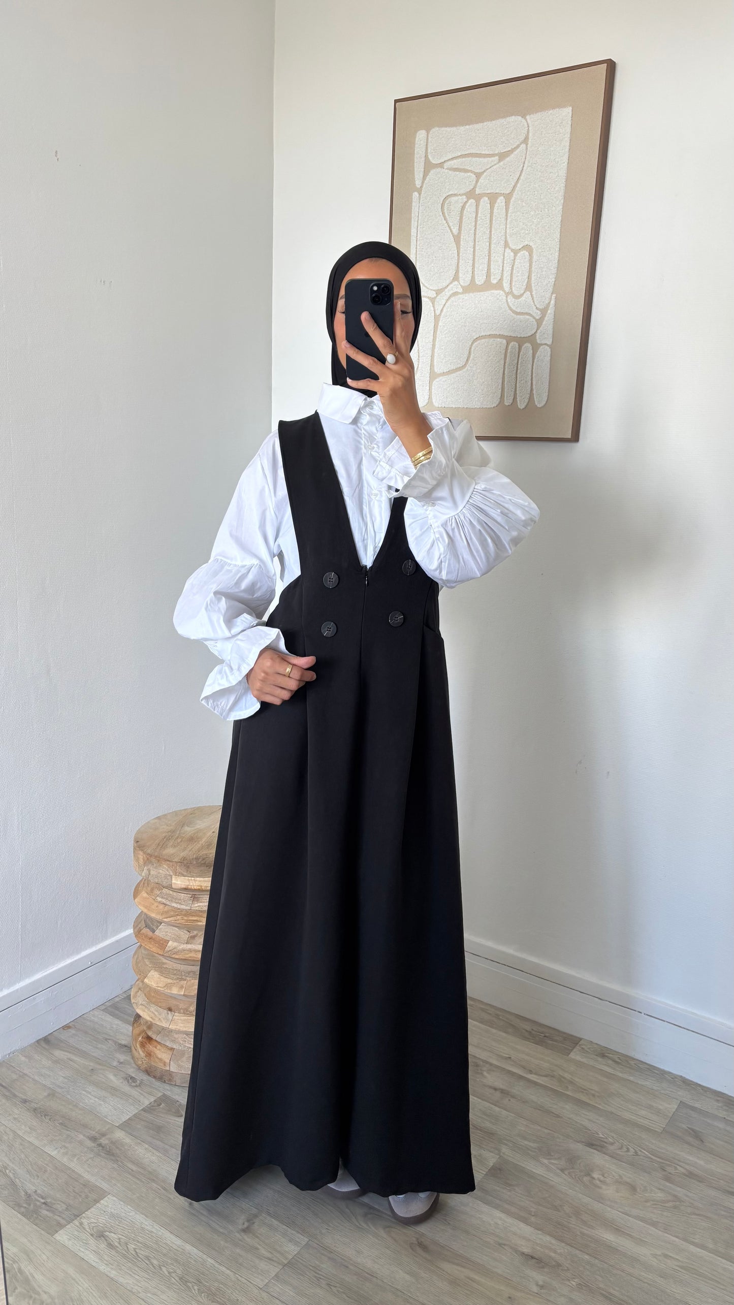 Chemise longue blanche + robe salopette