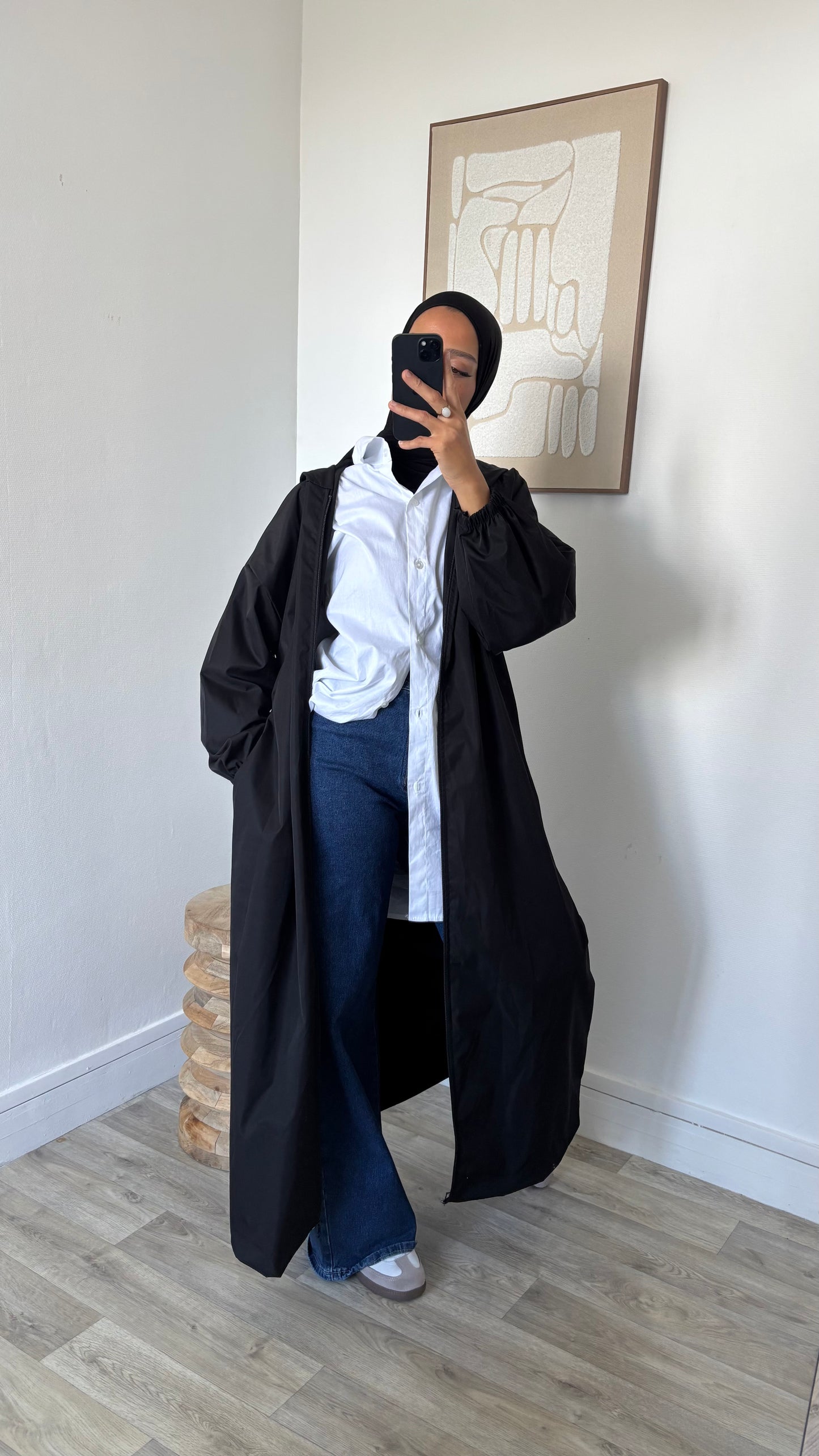 Long imper à fermeture et capuche