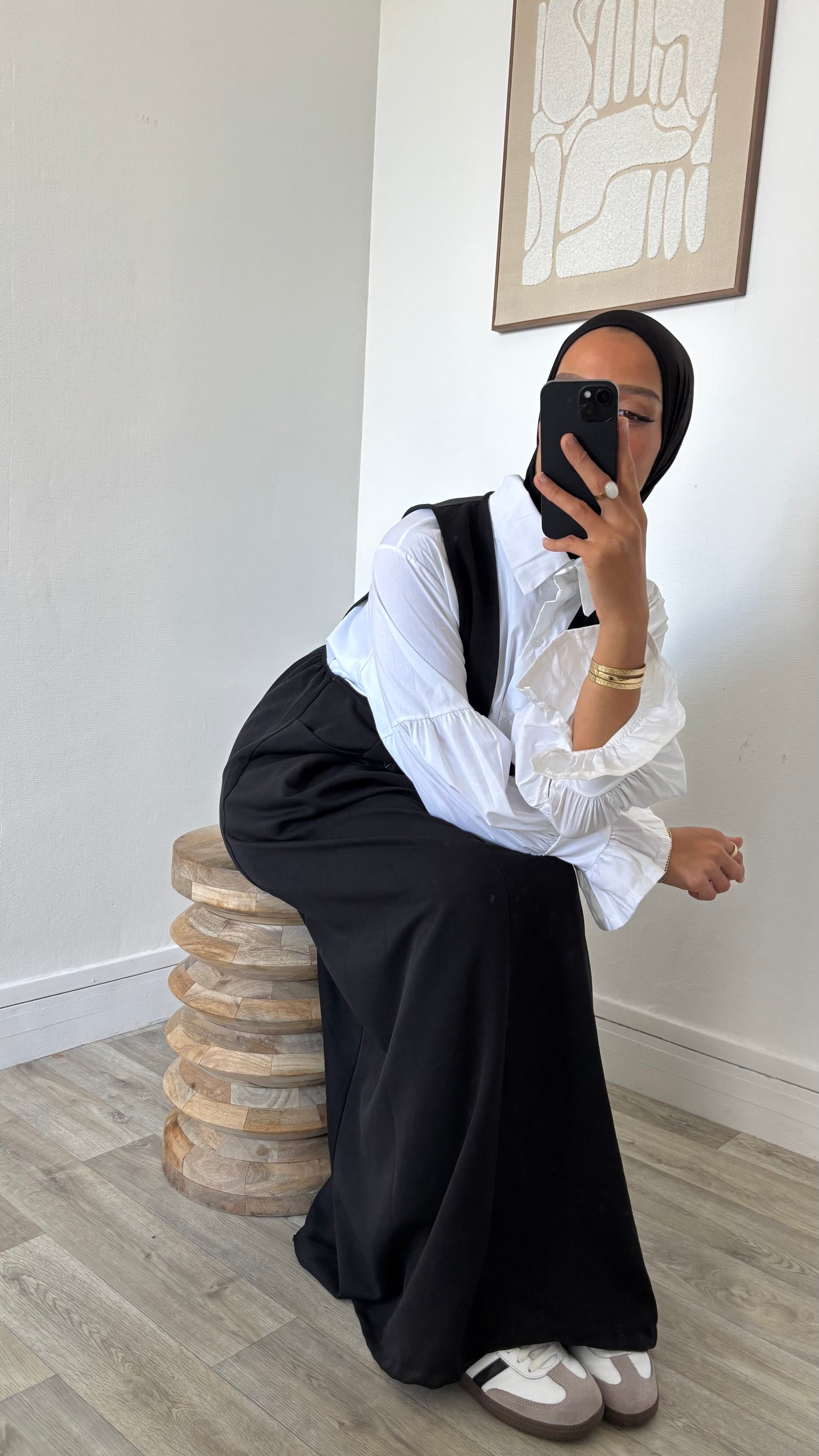 Chemise longue blanche + robe salopette