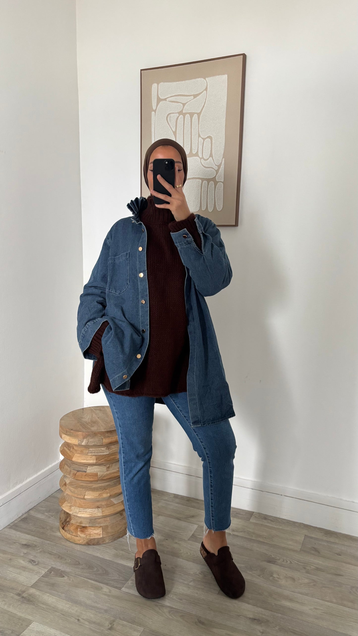 Veste en jeans à col froncé