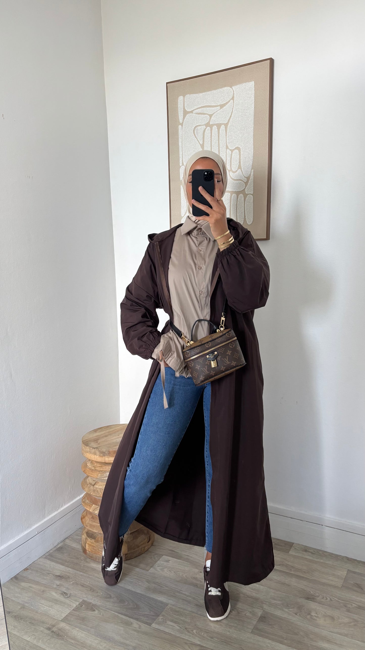 Long imper à fermeture et capuche