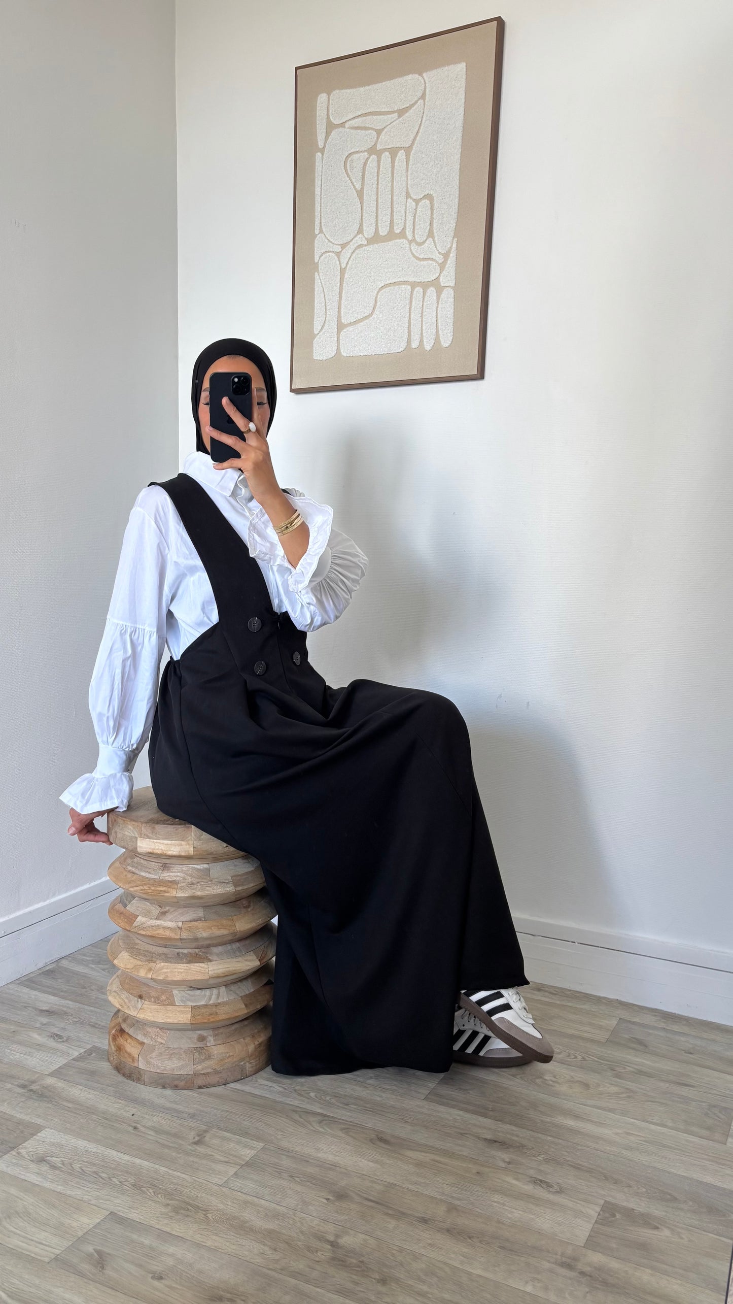 Chemise longue blanche + robe salopette