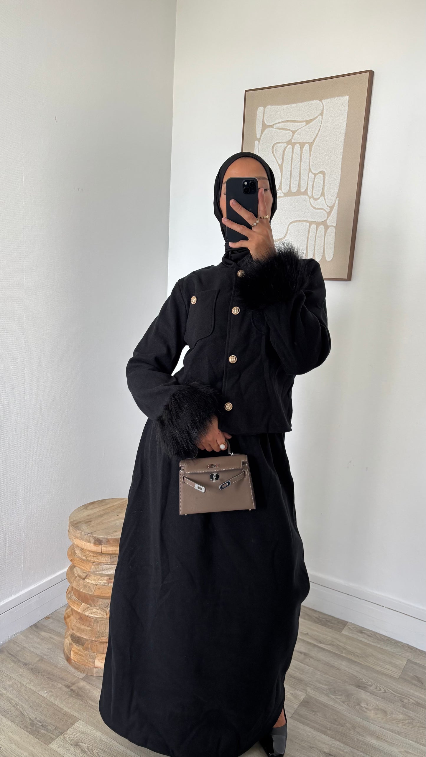 Ensemble gilet chic fourrure jupe