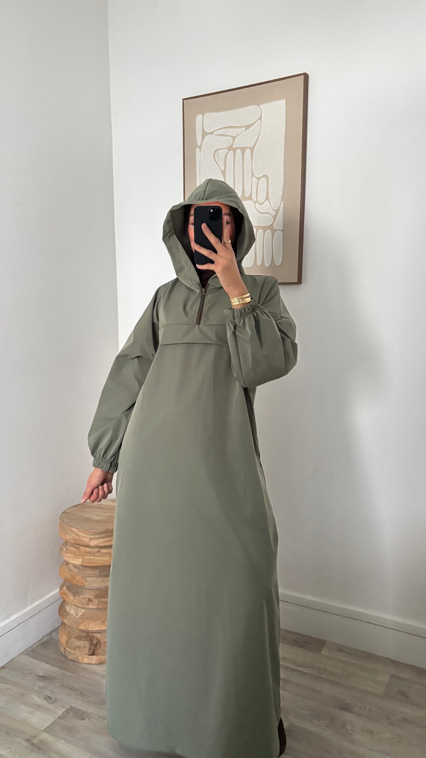 Long imperméable à capuche - Fermeture col zippée