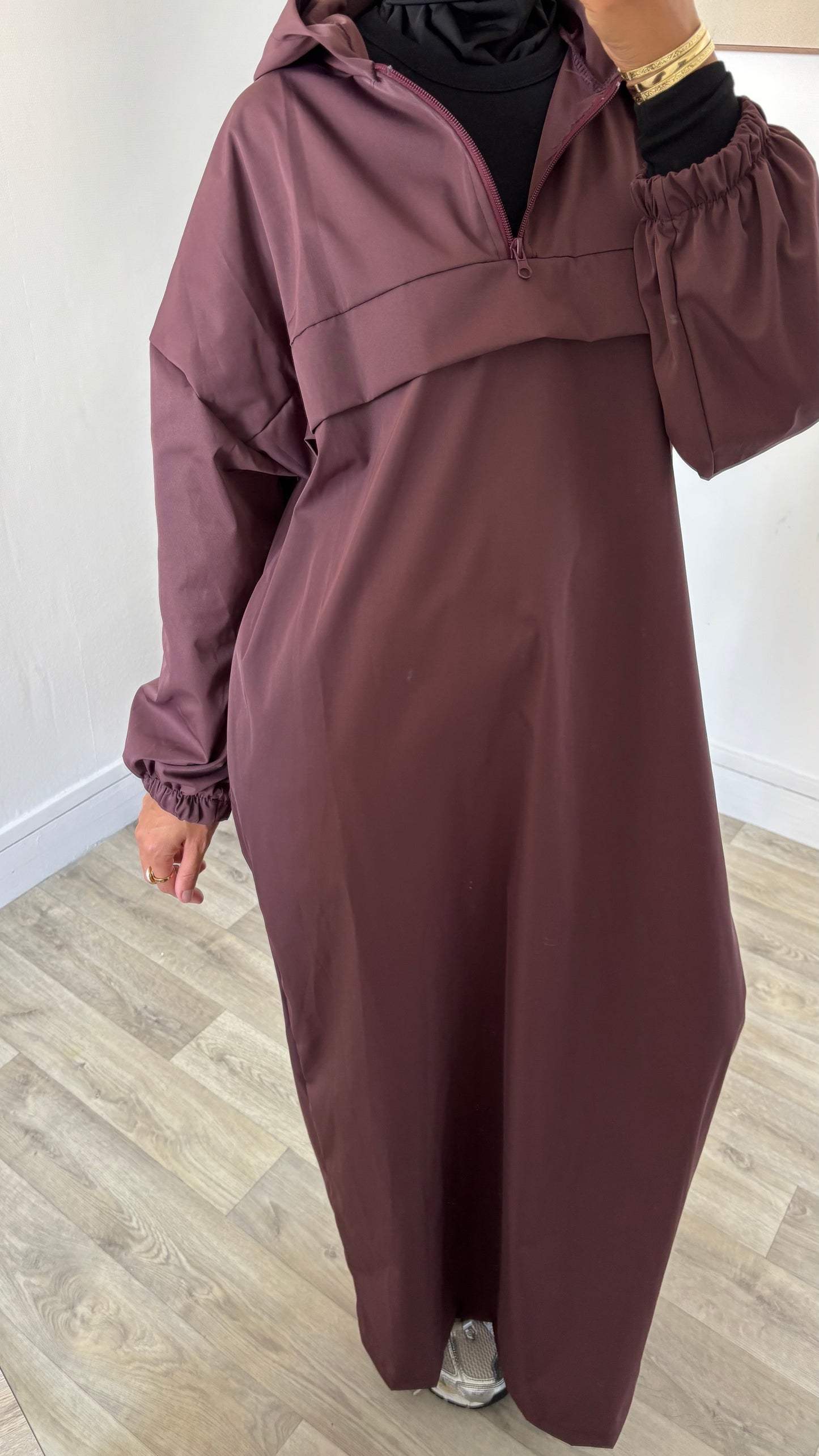 Long imperméable à capuche - Fermeture col zippée