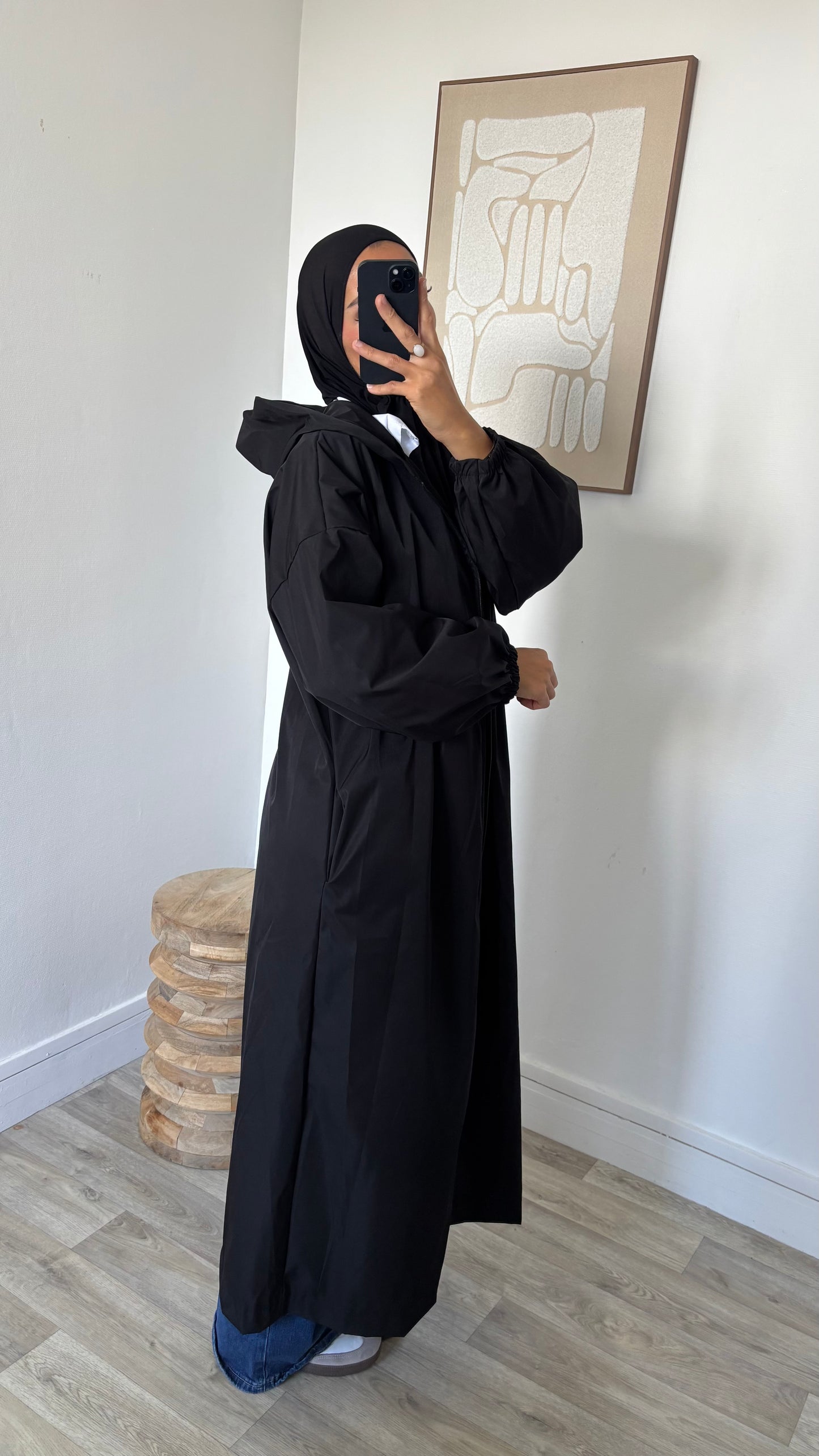 Long imper à fermeture et capuche