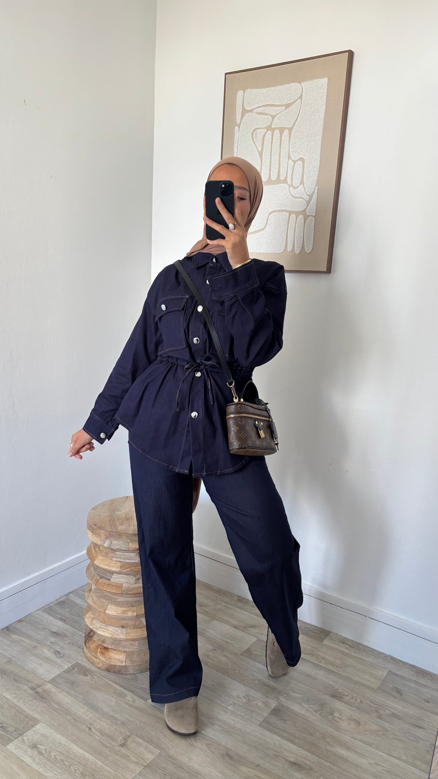 Ensemble effet jeans veste ajustable à la taille