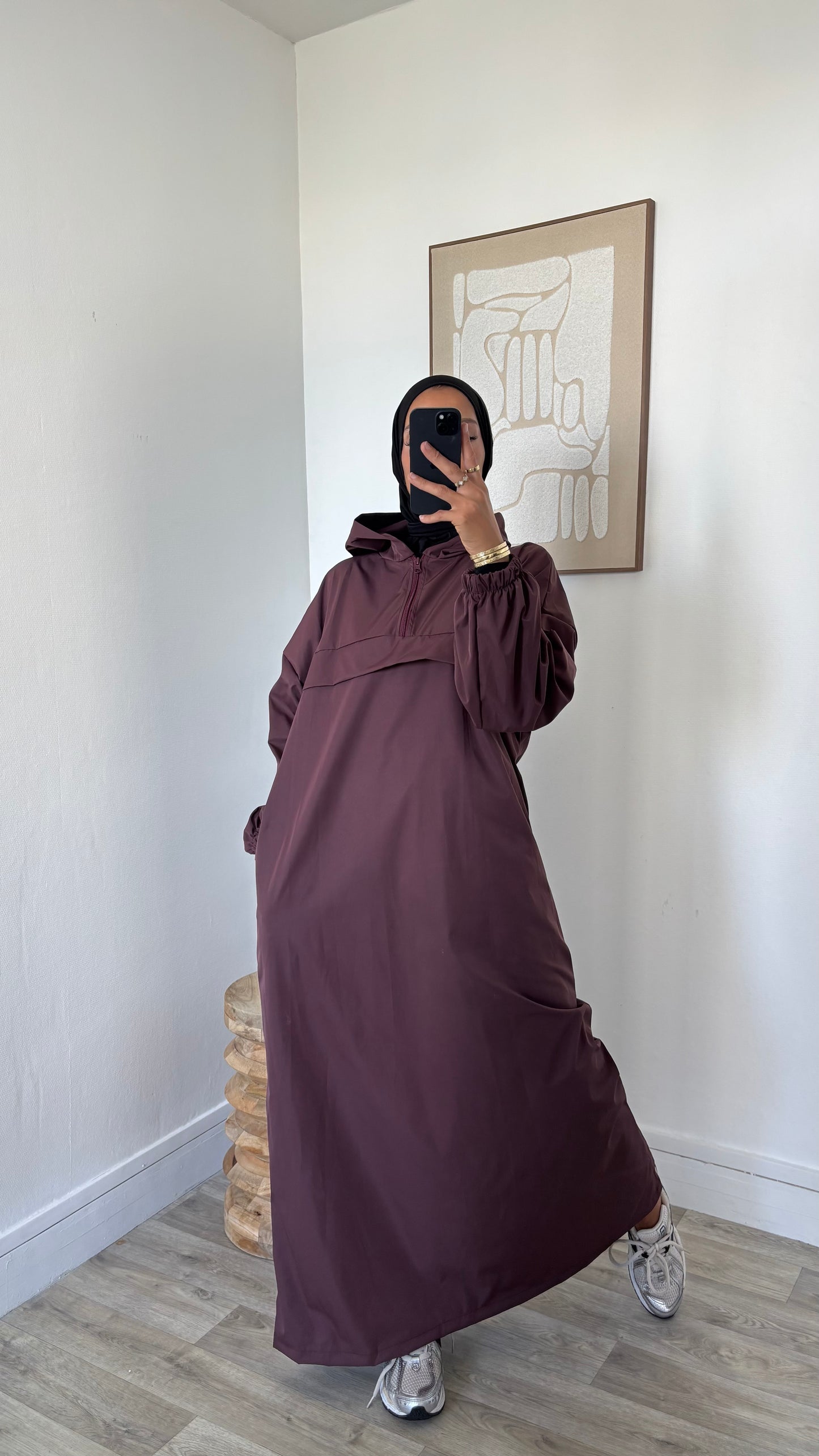 Long imperméable à capuche - Fermeture col zippée