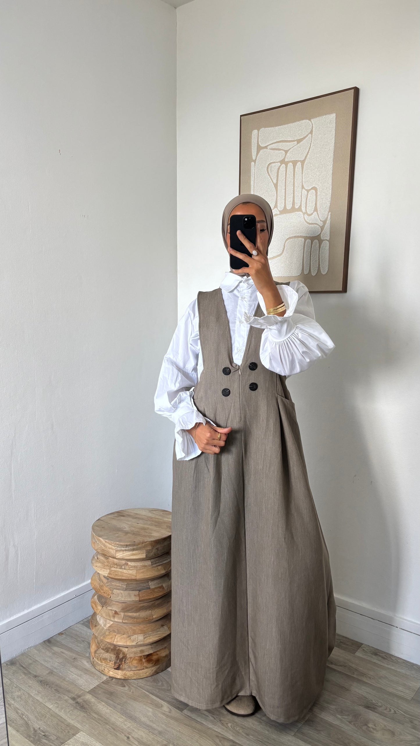 Chemise longue blanche + robe salopette