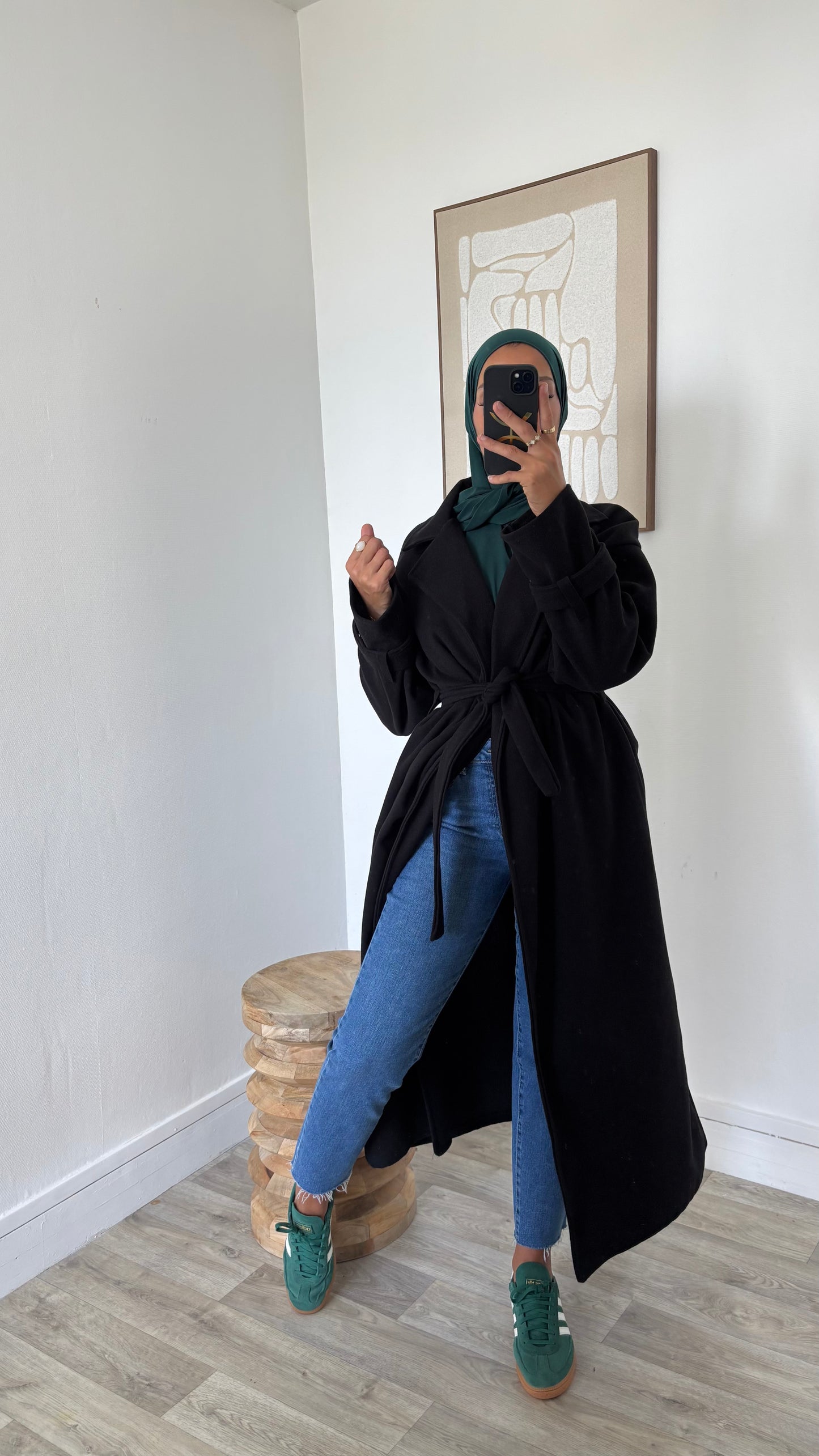 Manteau long à nouer sangle de manches