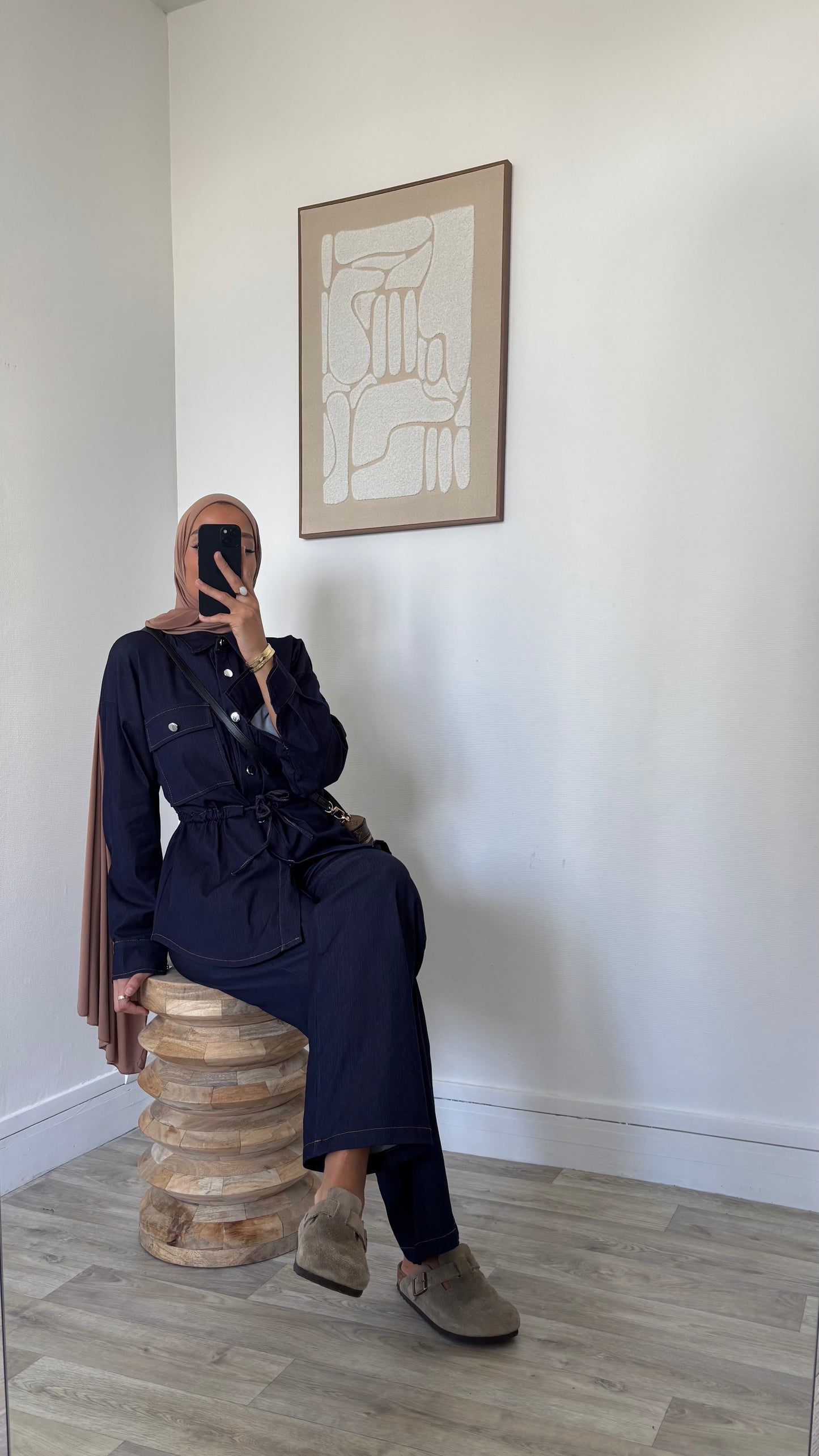 Ensemble effet jeans veste ajustable à la taille