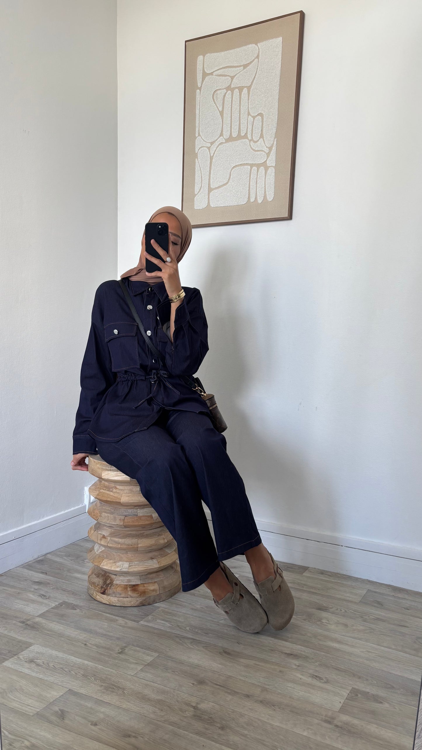 Ensemble effet jeans veste ajustable à la taille