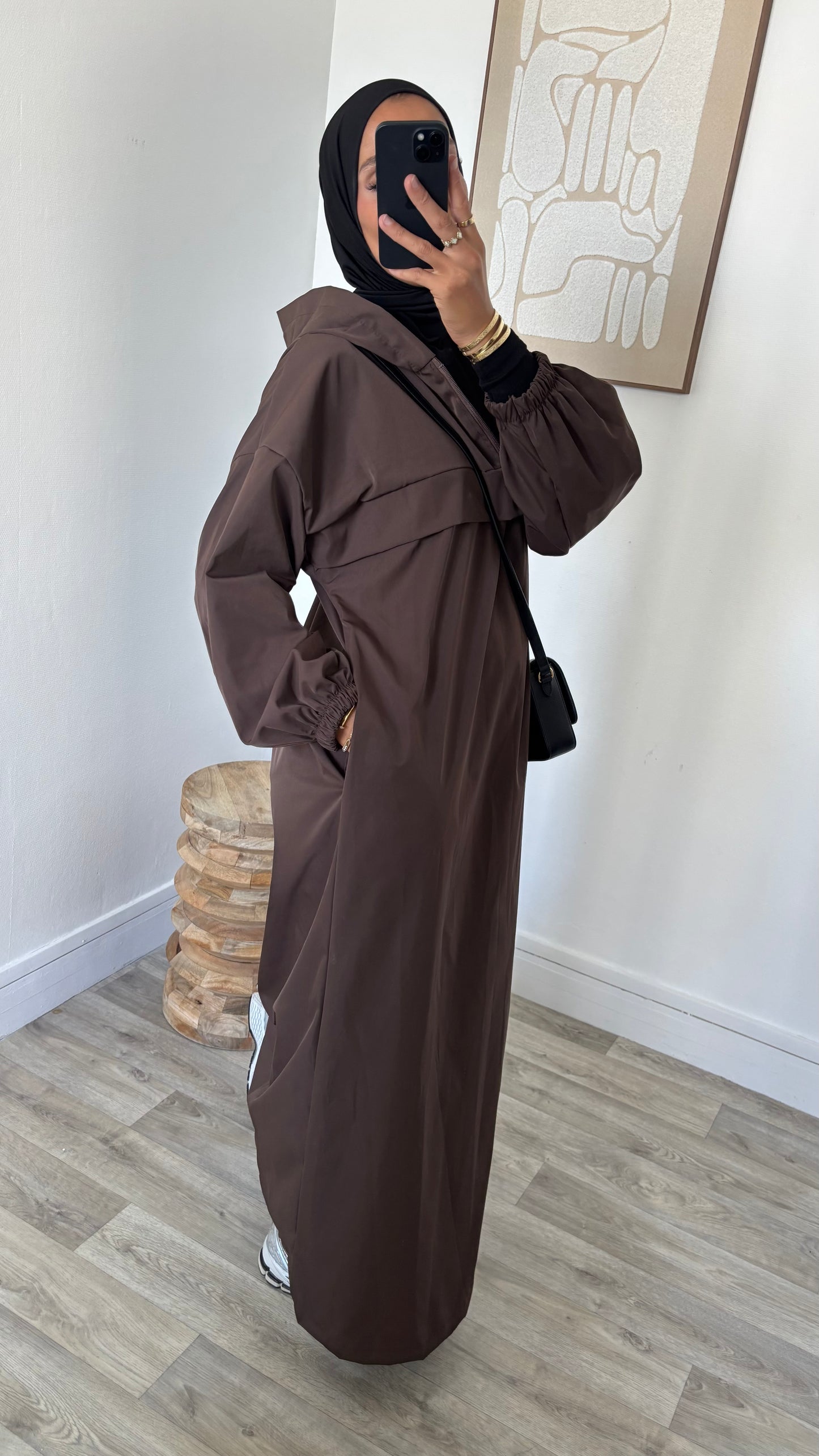 Long imperméable à capuche - Fermeture col zippée