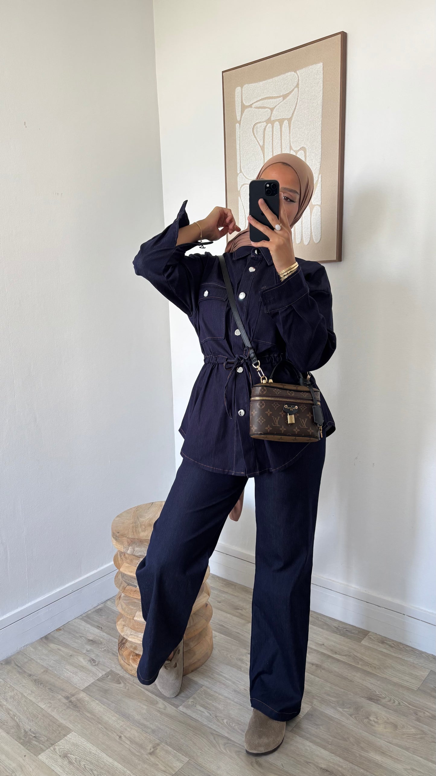 Ensemble effet jeans veste ajustable à la taille