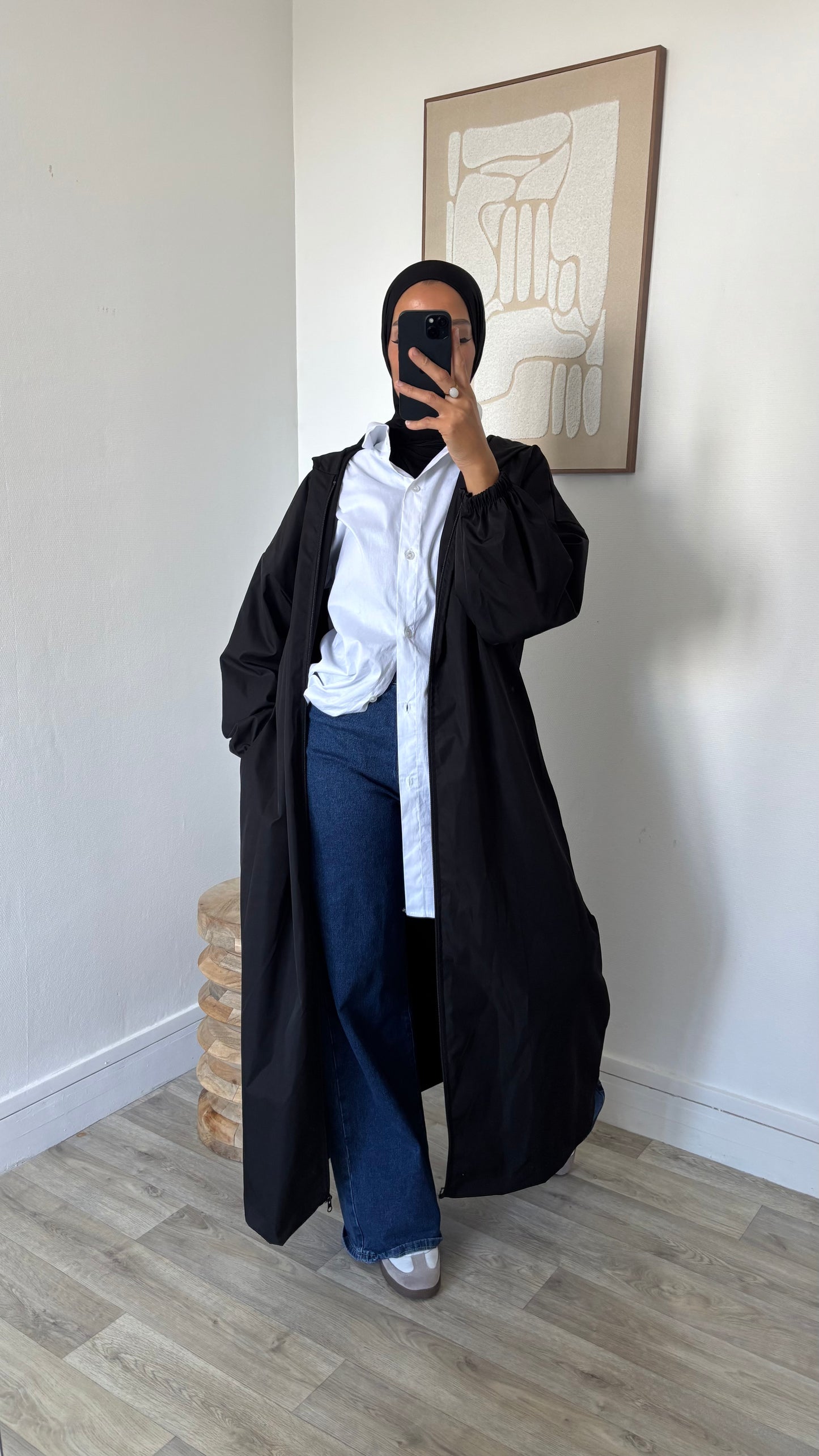 Long imper à fermeture et capuche