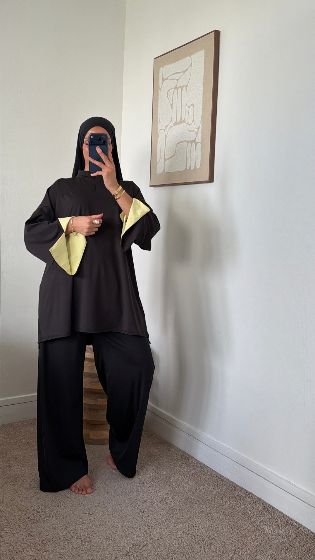 Burkini ample manche jaune 3 pièces