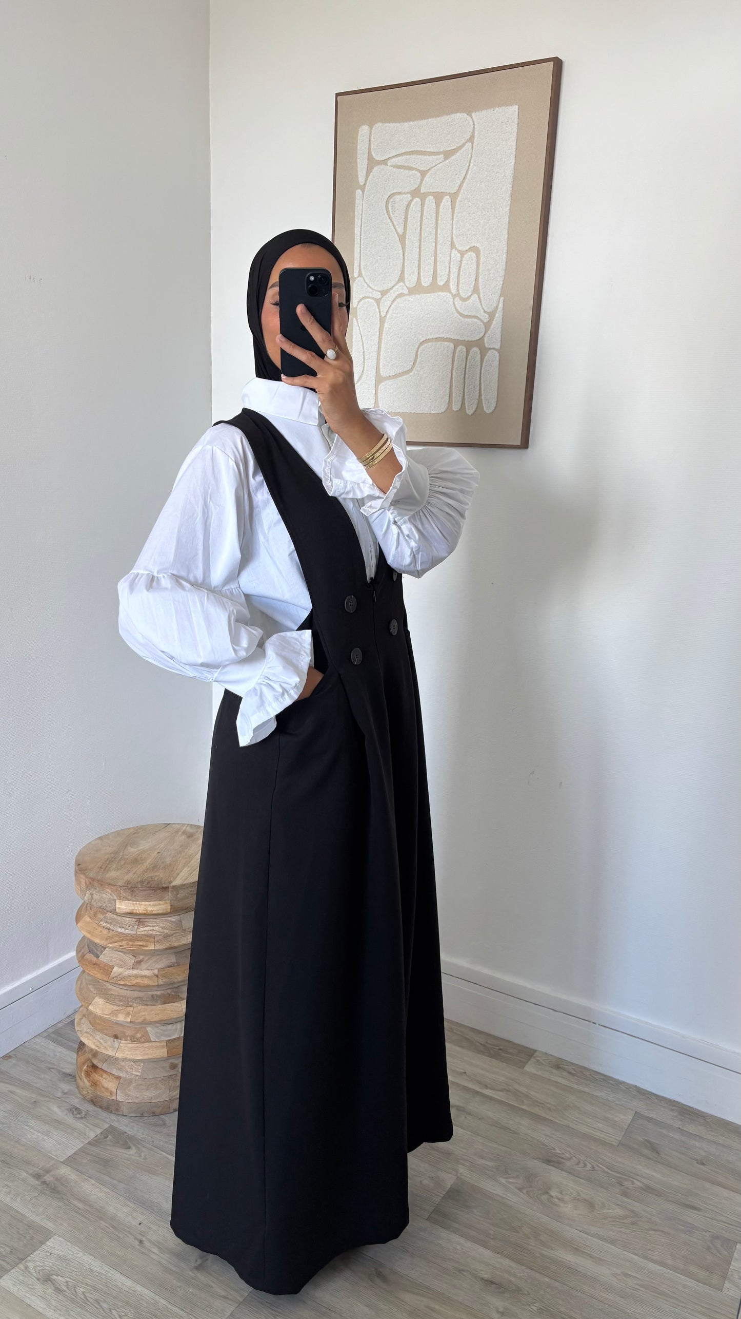 Chemise longue blanche + robe salopette