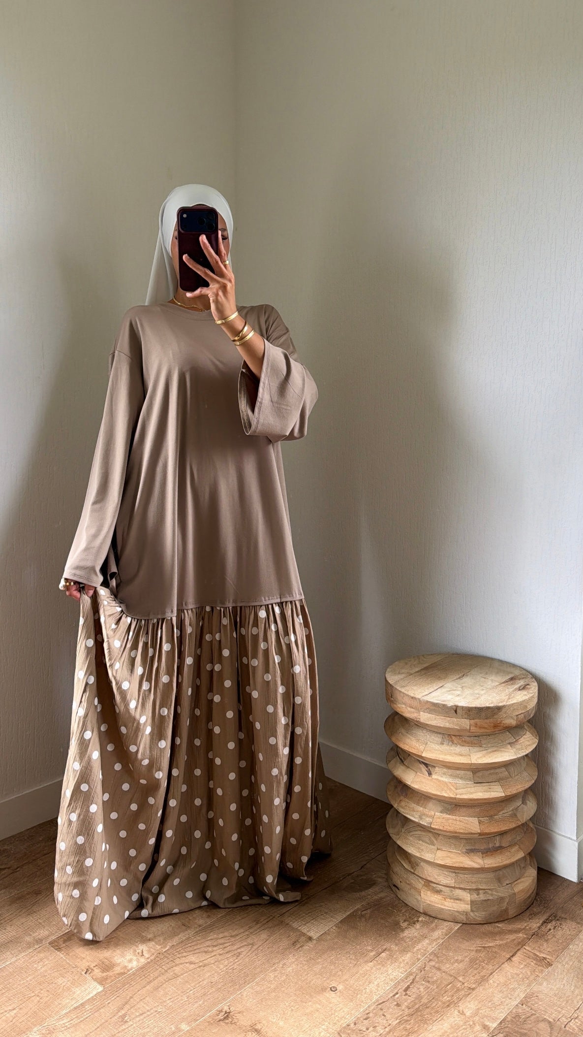 Robe bi matières à pois