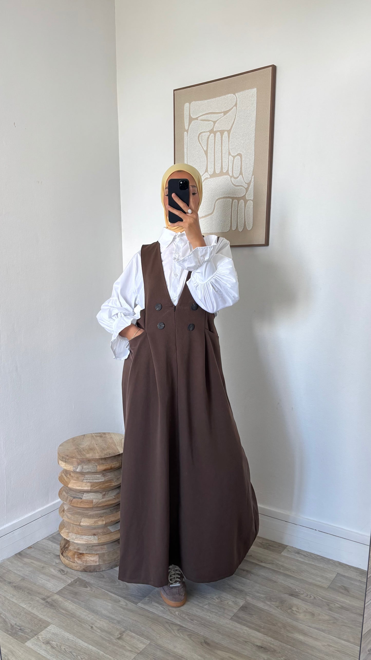 Chemise longue blanche + robe salopette