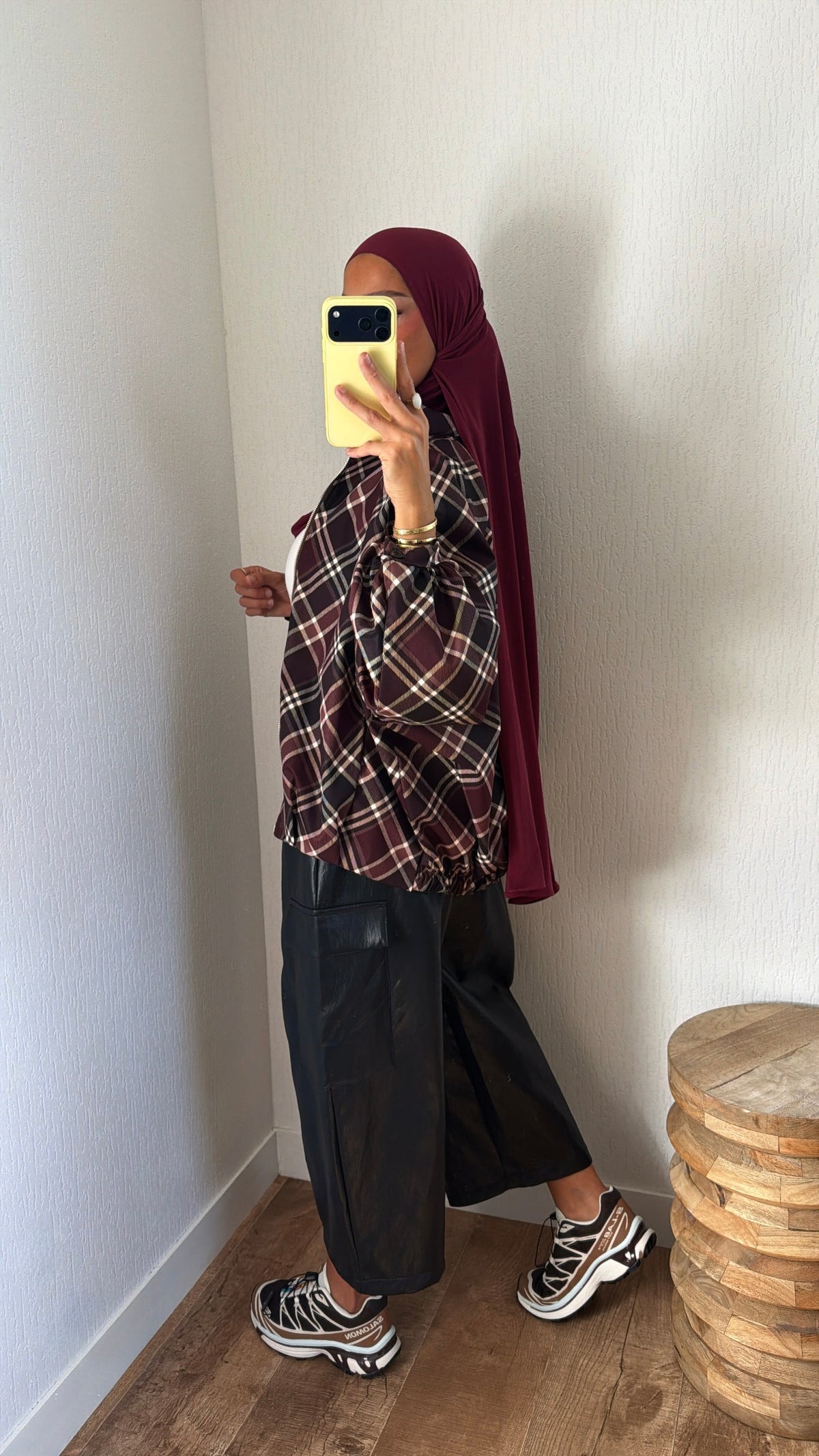 Veste zip carreaux à poches
