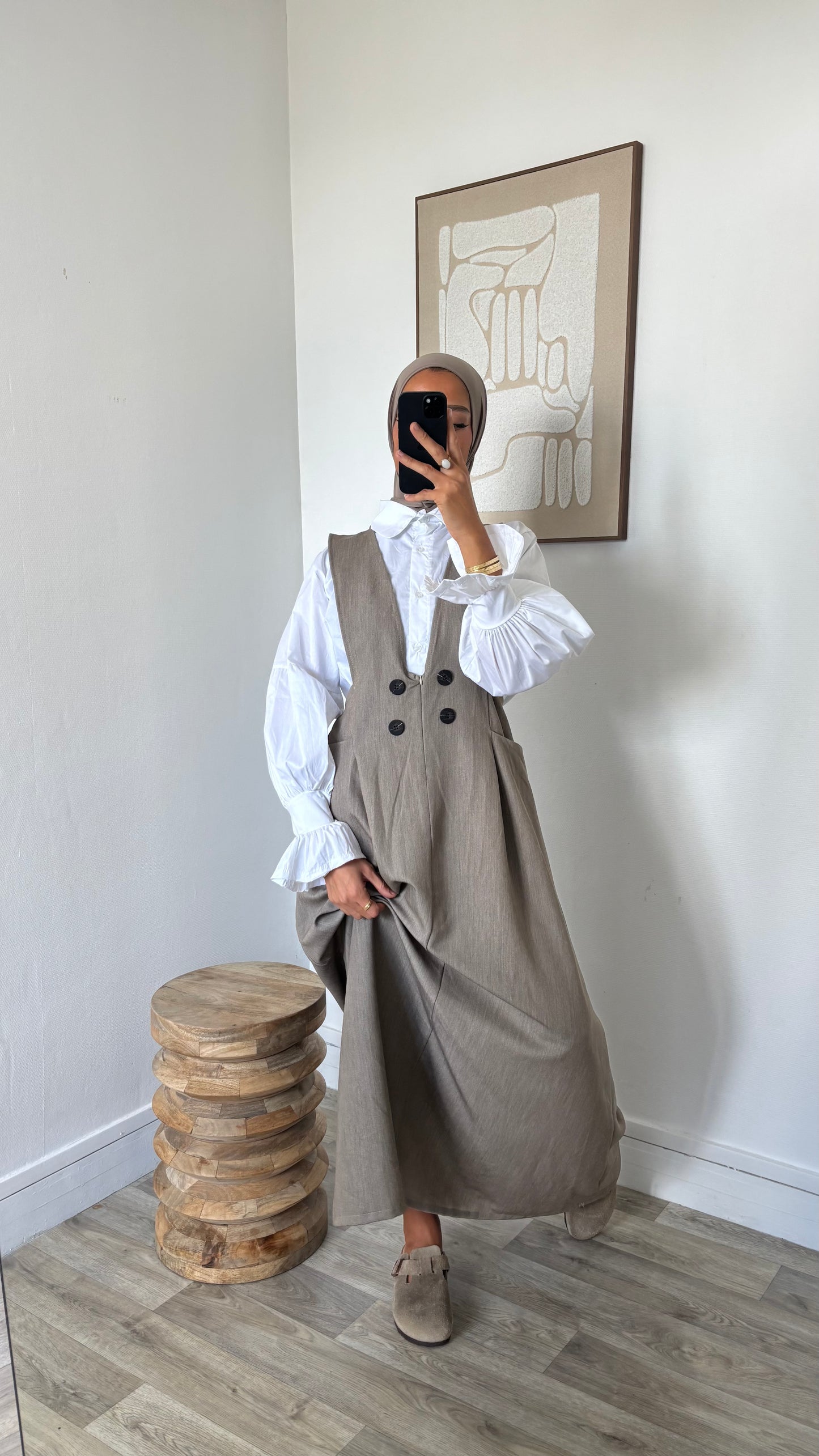 Chemise longue blanche + robe salopette