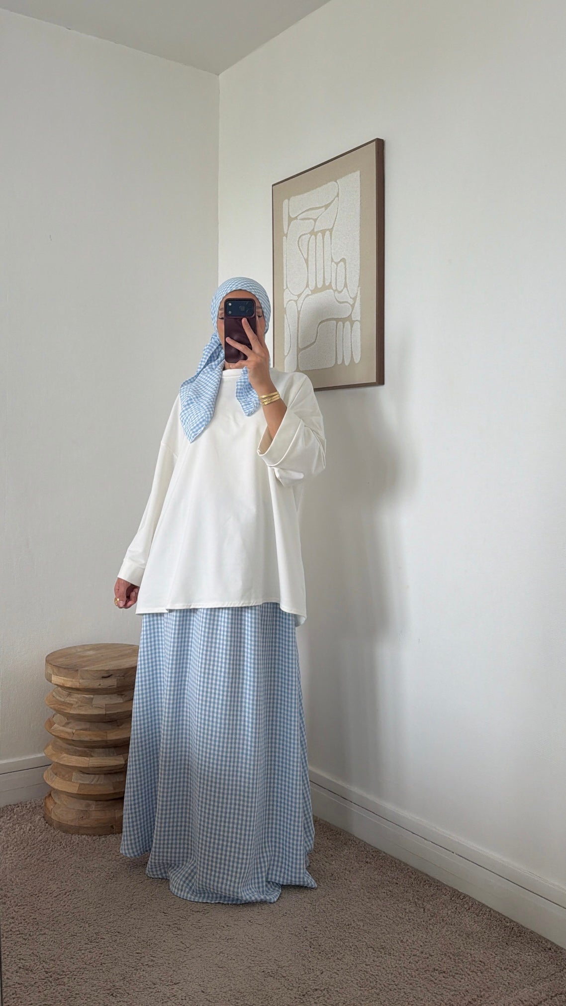 Jupe à poches + foulard à carreaux