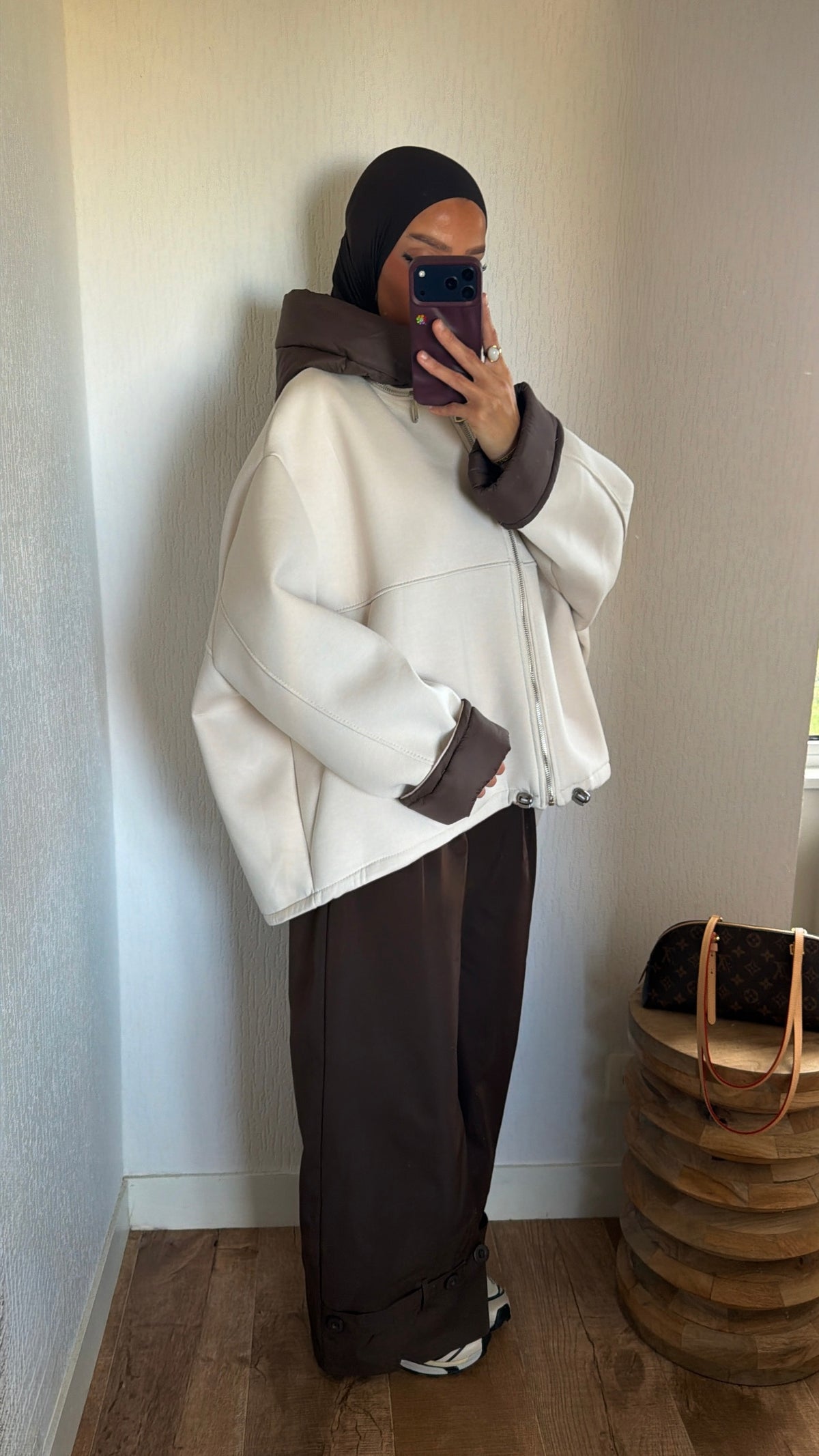 Veste oversize bi matière capuche détachable