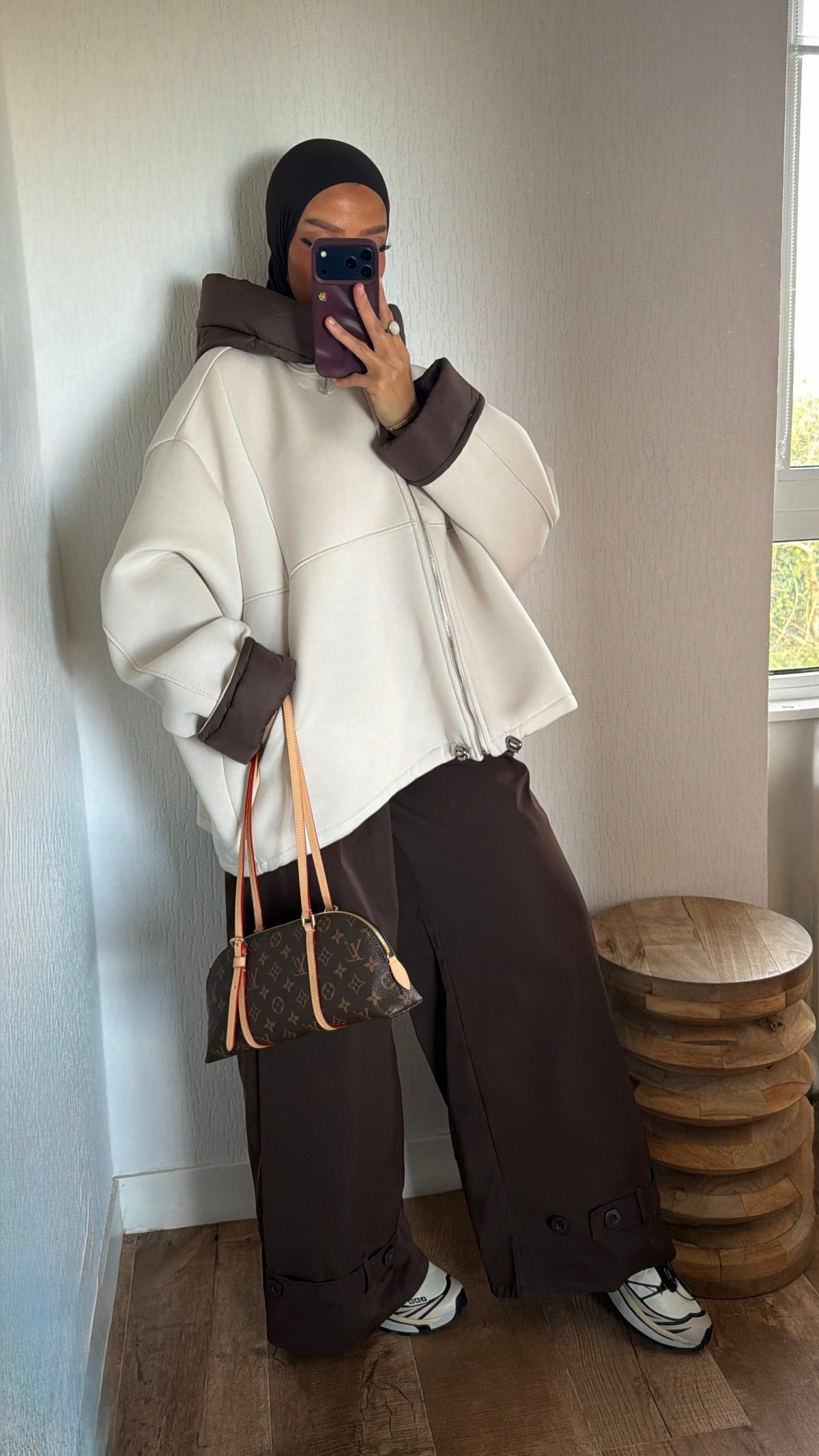 Veste oversize bi matière capuche détachable