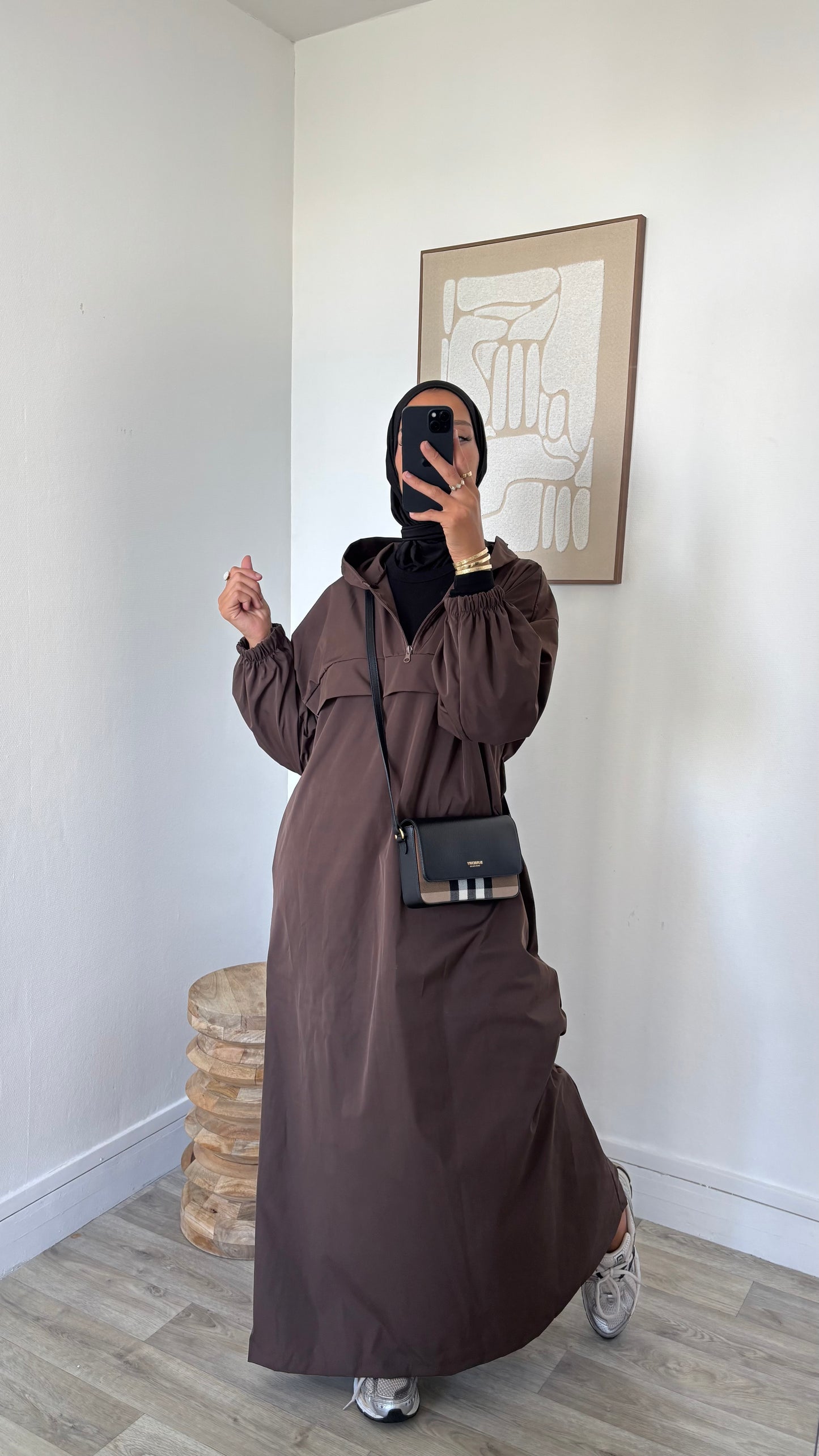 Long imperméable à capuche - Fermeture col zippée