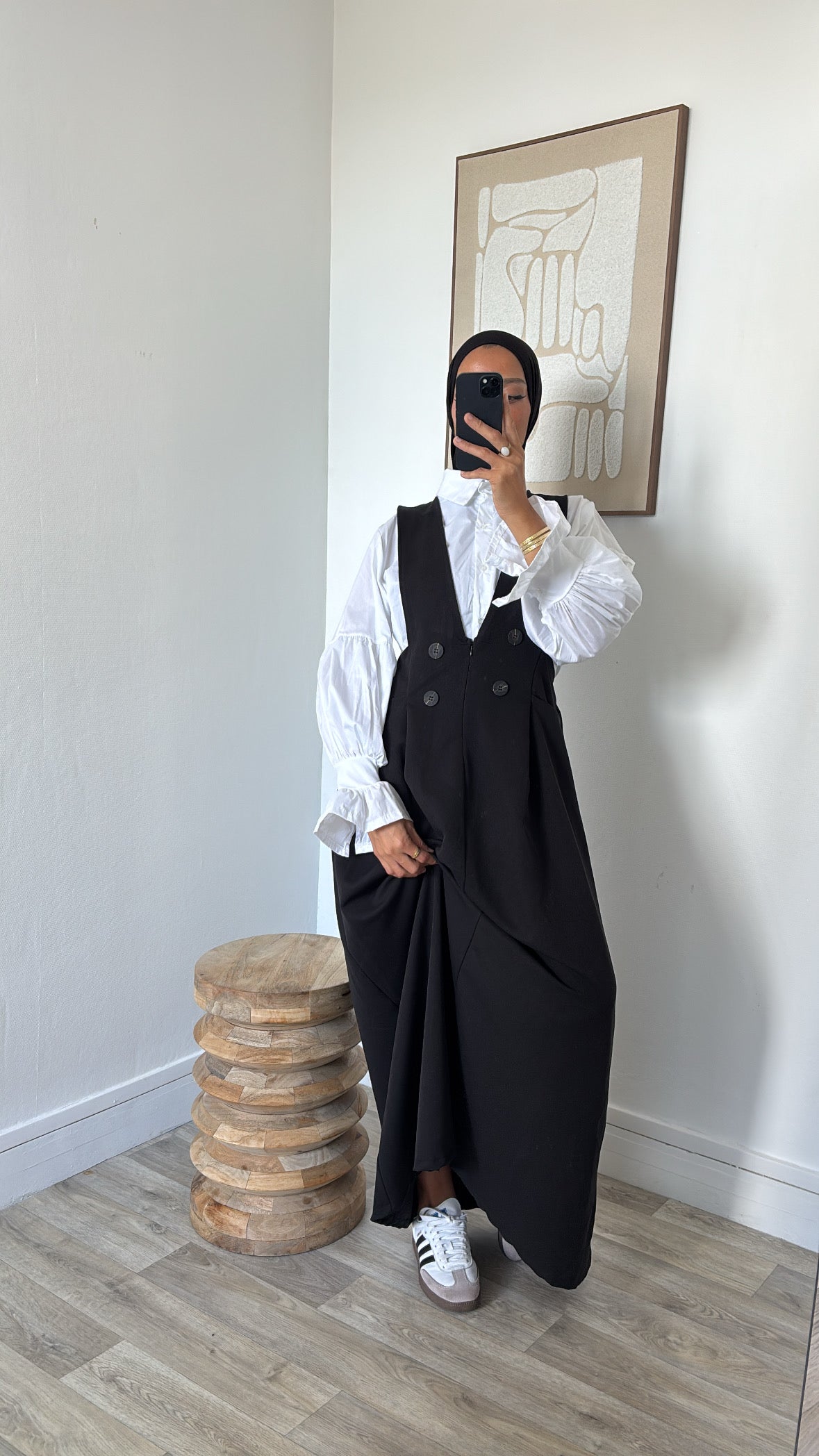 Chemise longue blanche + robe salopette