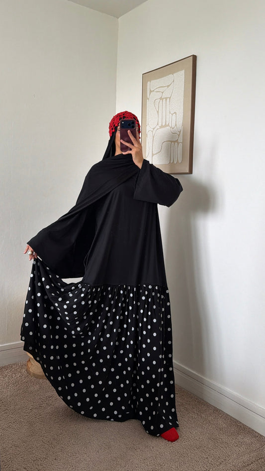 Robe bi matières à pois