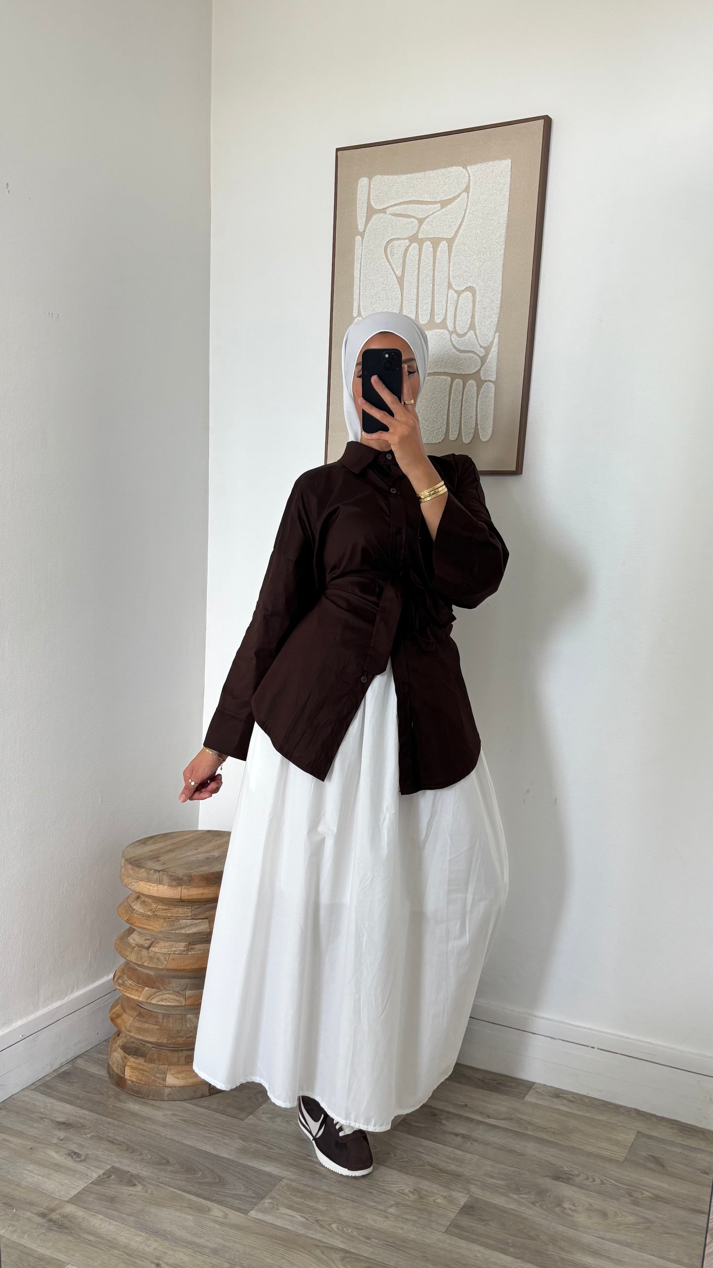 Chemise marron ceinturée