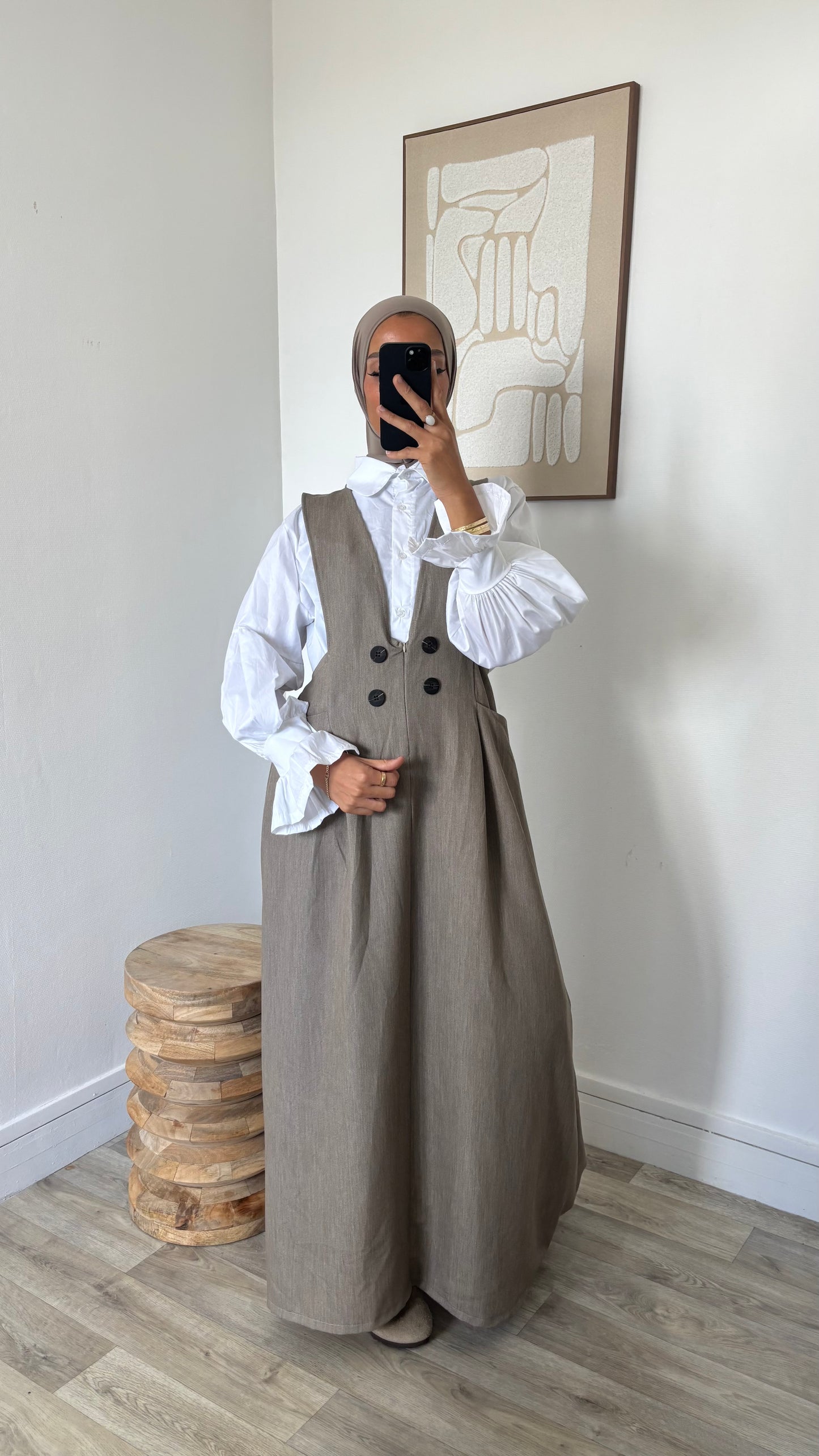 Chemise longue blanche + robe salopette