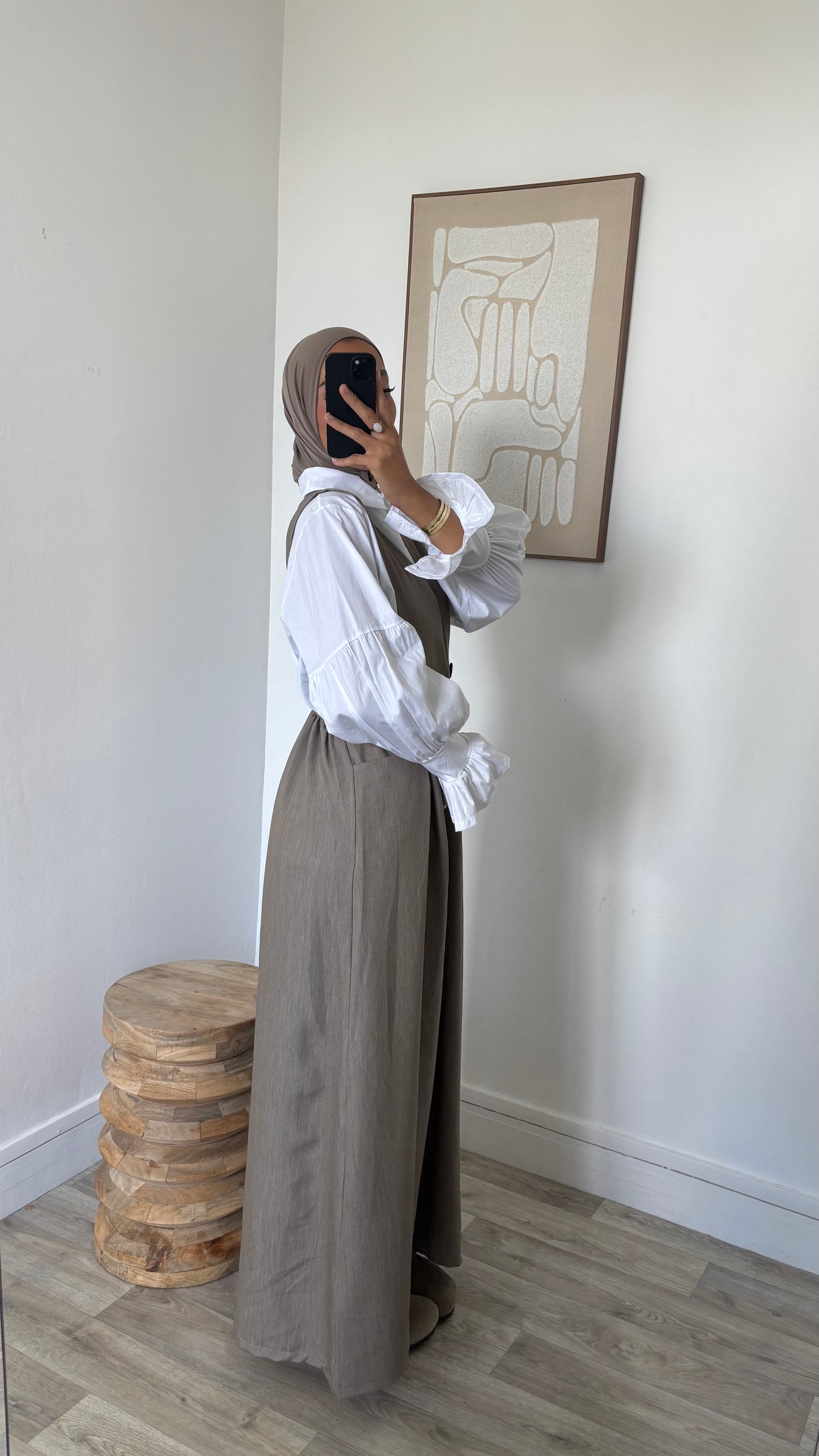 Chemise longue blanche + robe salopette