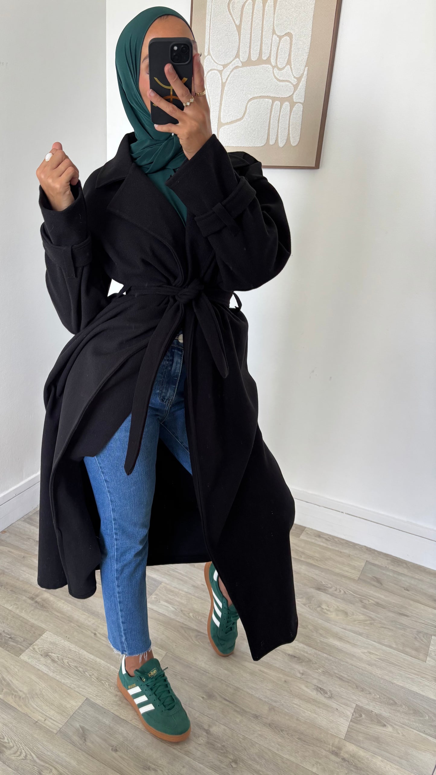 Manteau long à nouer sangle de manches