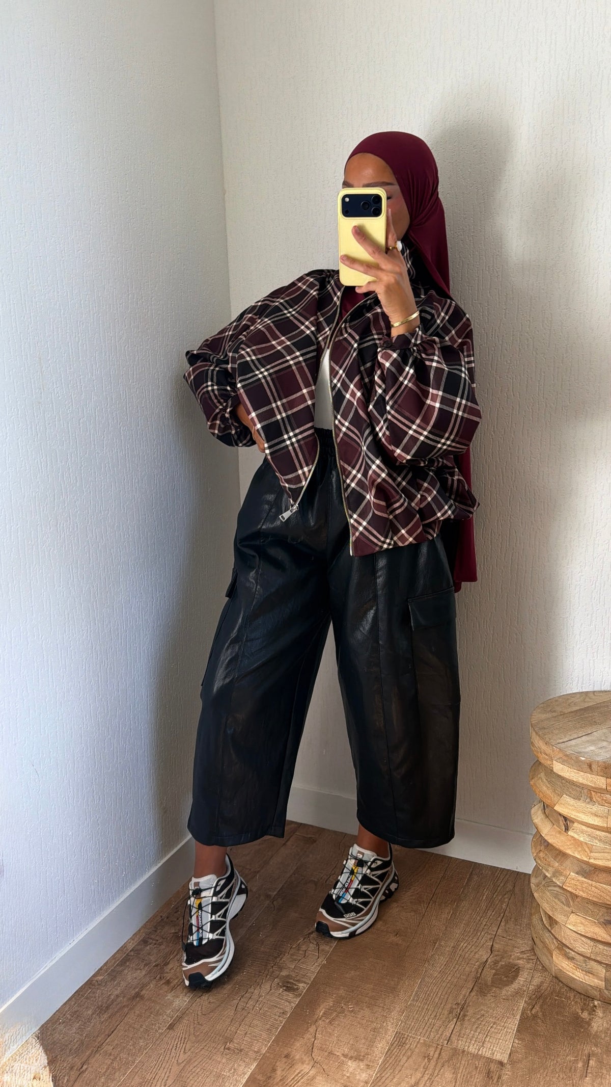 Veste zip carreaux à poches