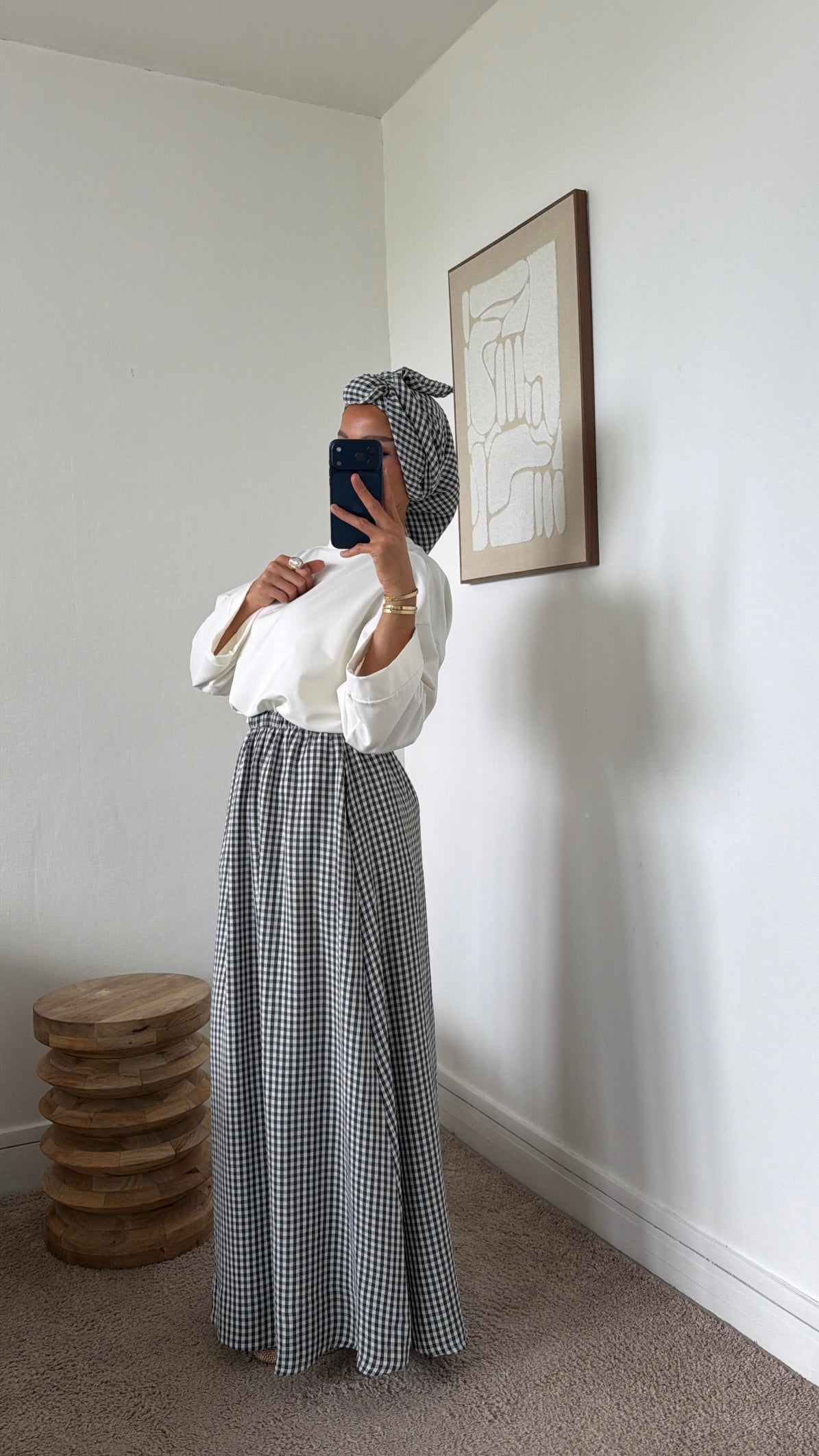 Jupe à poches + foulard à carreaux