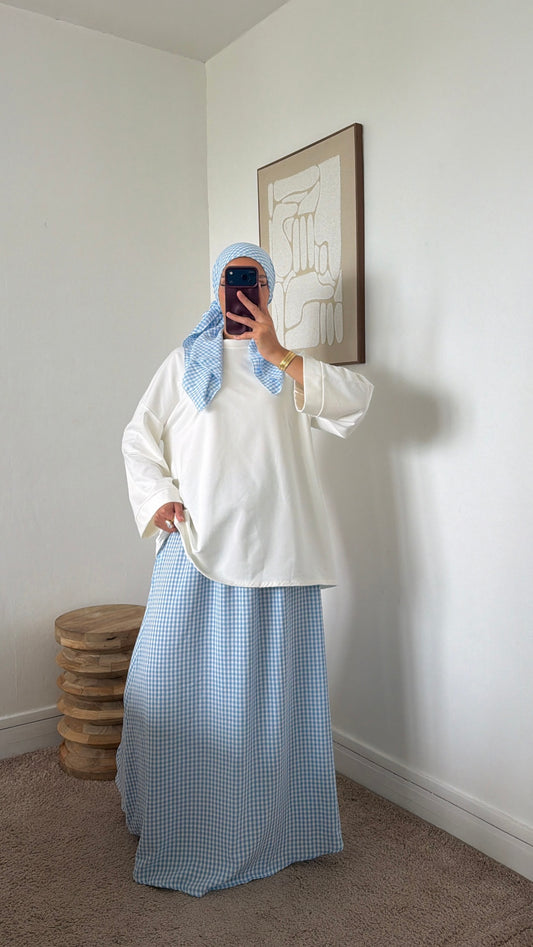 Jupe à poches + foulard à carreaux