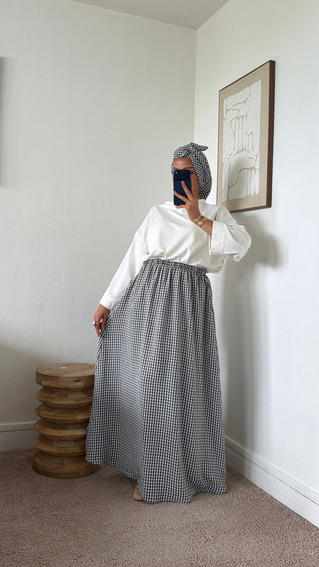 Jupe à poches + foulard à carreaux