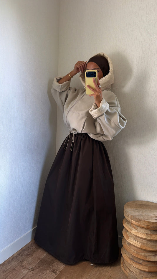 Bomber à capuche bi matière